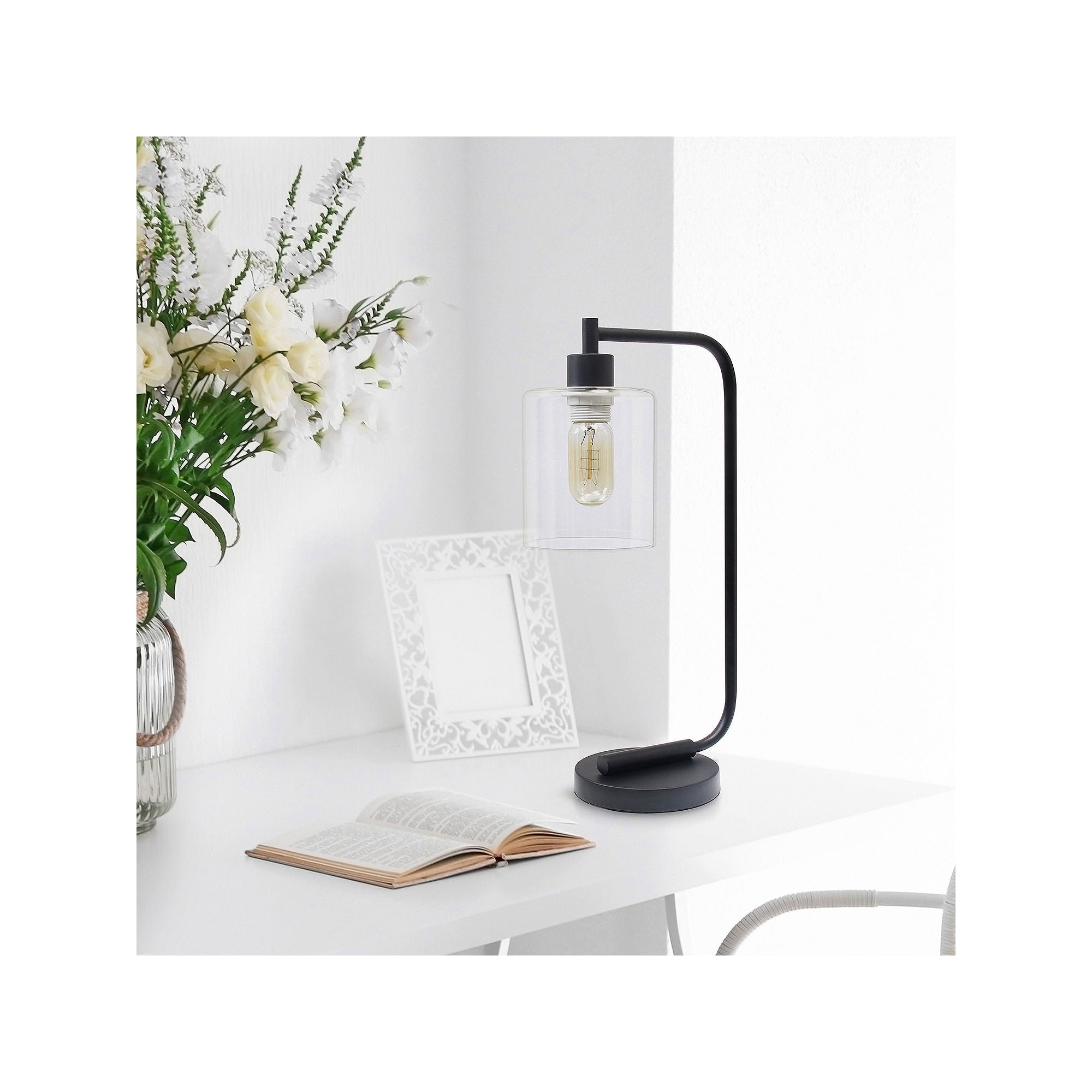 Modern Desk Lamp with Glass Shade - Lalia Home LHD 2003 BK Black - Stylish Lighting for Home Office, Study Room & Bedside Table