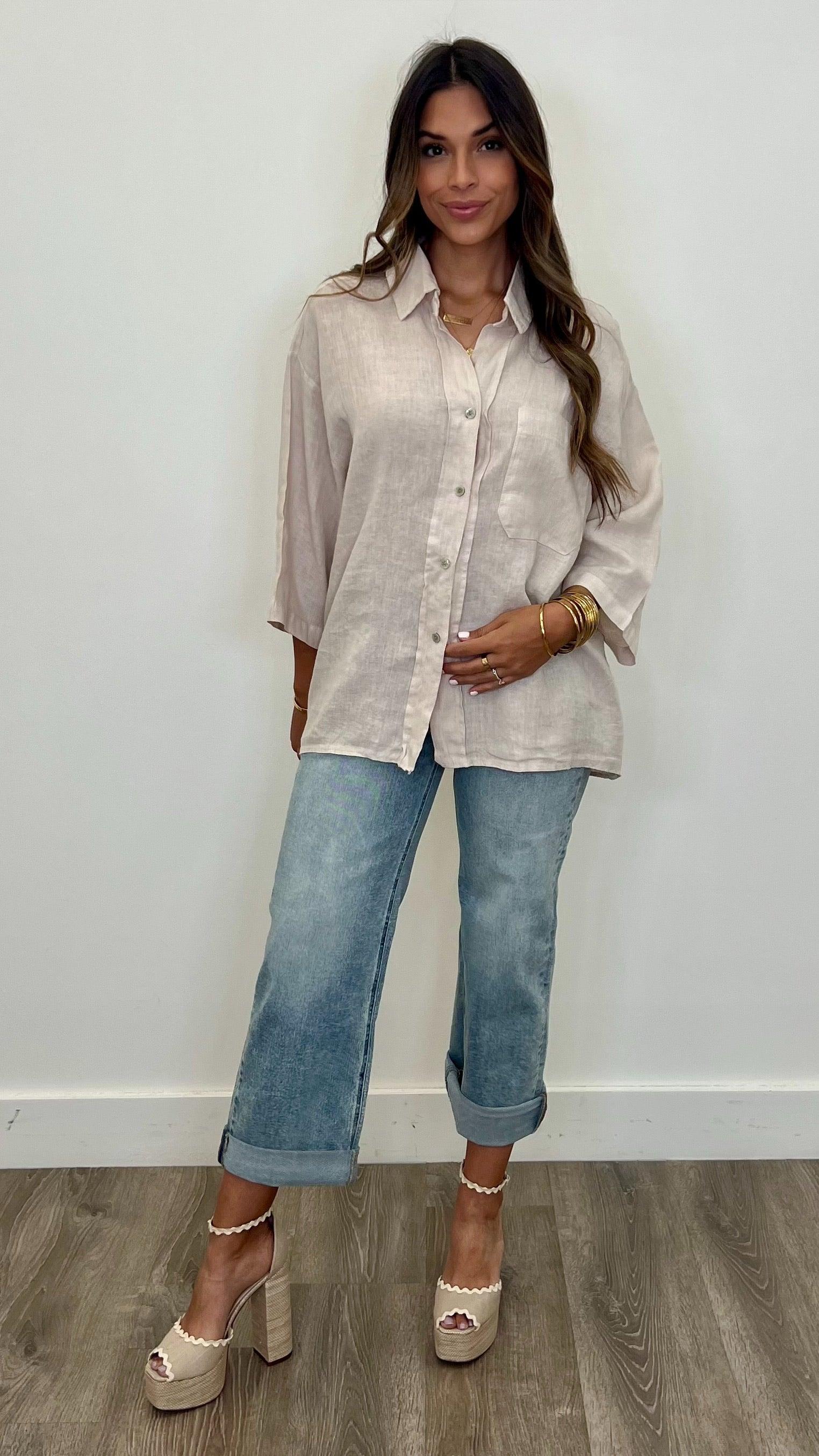 Serafina Women's Linen Button Up Shirt - Breathable Casual Blouse for Summer, Office & Vacation Wear