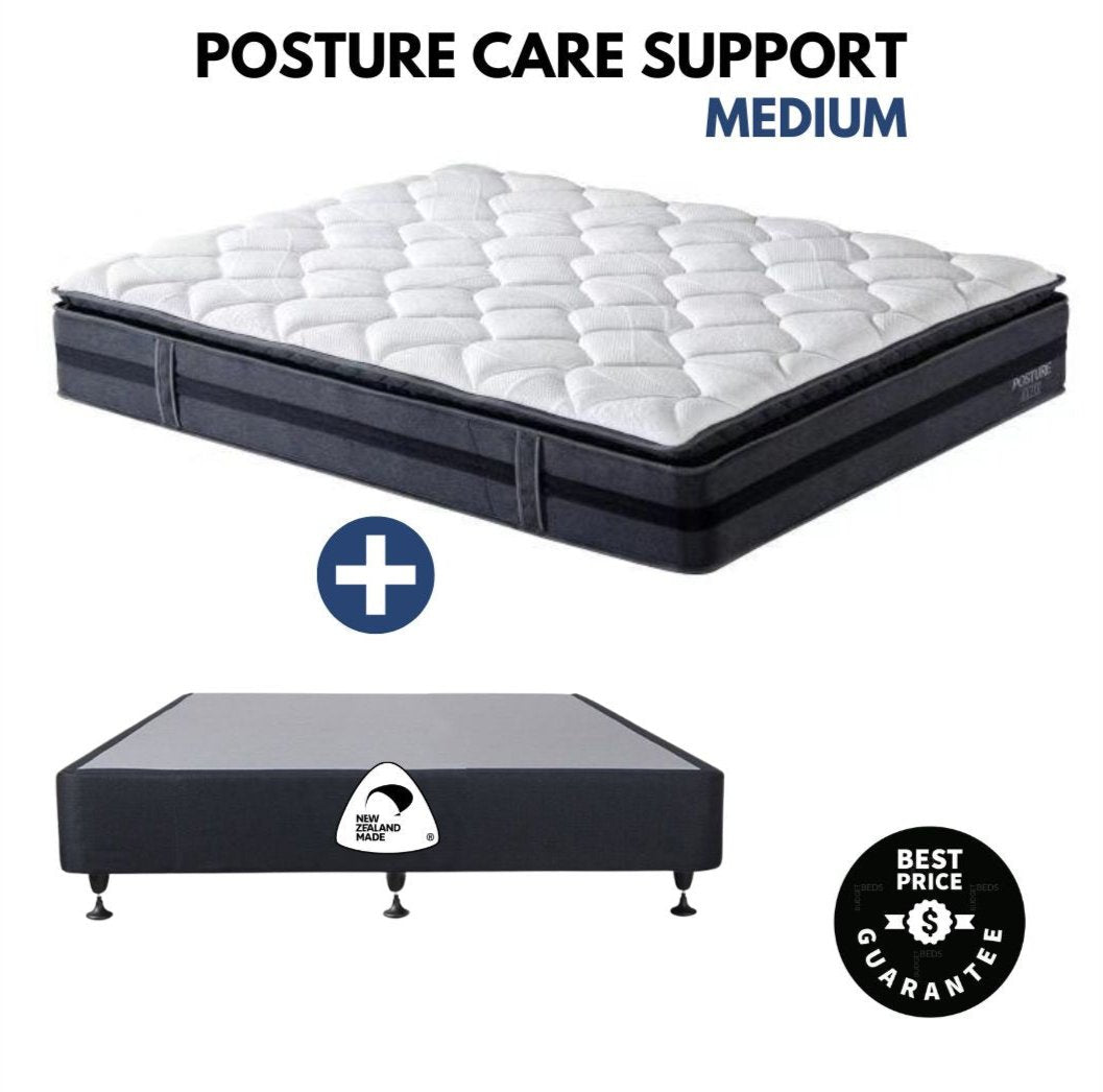 Posture Care Support Medium Firm Mattress & Base - Queen Size for Back Pain Relief & Better Sleep - Perfect for Bedroom, Guest Room, or Dorm
