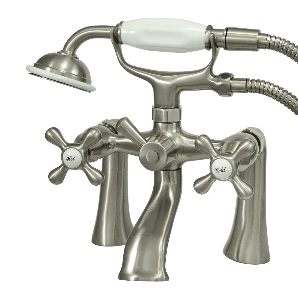 Kingston Brass KS268SN Victorian 7-Inch Deck Mount Tub and Shower Faucet in Brushed Nickel Finish - Perfect for Bathroom Renovations and Vintage Style Decor