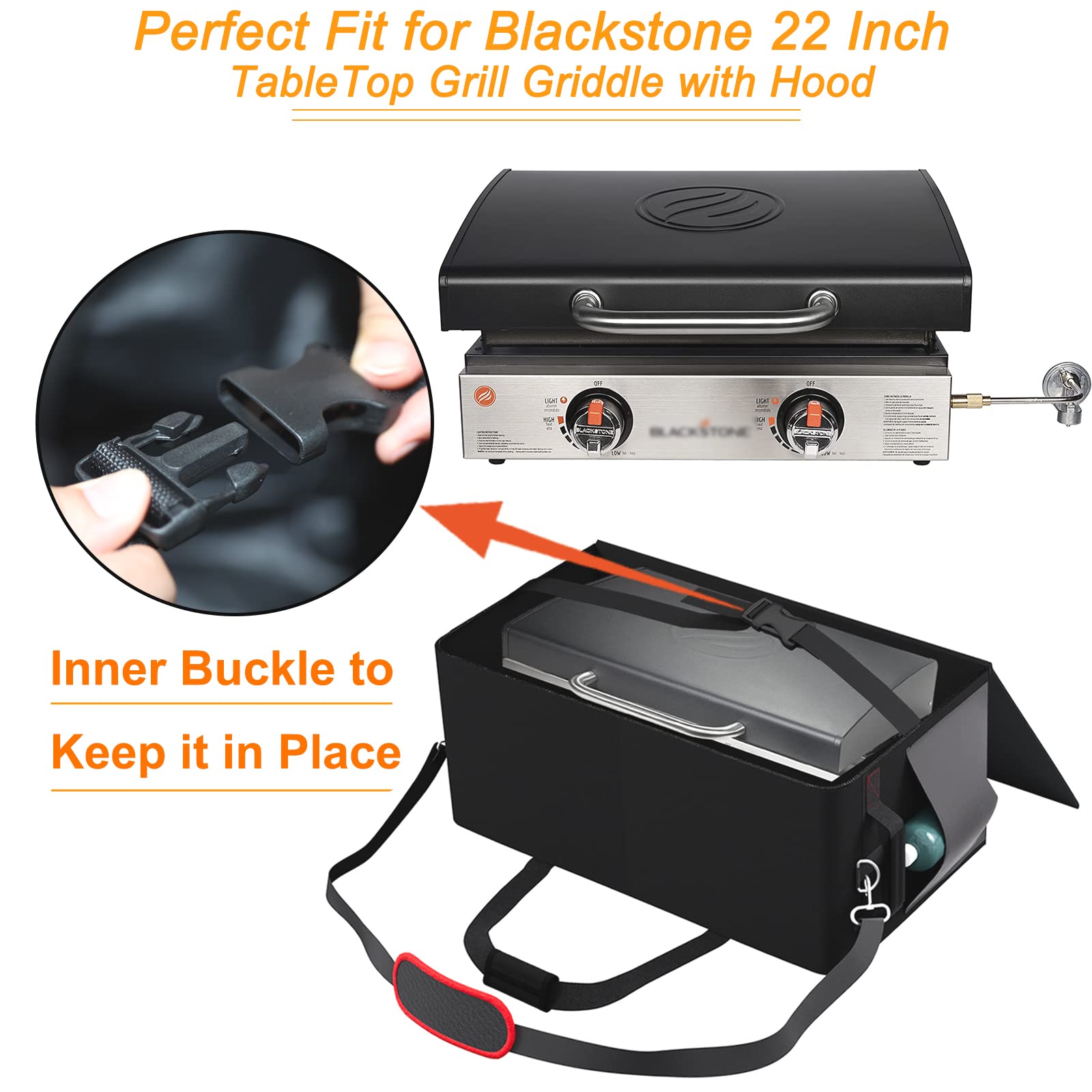 Blackstone 1813 22-Inch Griddle Carry Bag - Heavy Duty 600D Polyester Protective Cover for Tabletop Griddle with Hood Lid - Perfect for Camping, Tailgating & Outdoor Cooking
