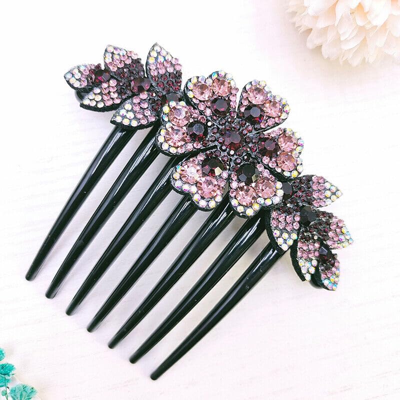 Elegant Flower Hair Clips for Women - Crystal Bridal Hair Combs & Barrettes, Girls Hair Slide Pins, Pink Hair Accessories for Weddings, Parties & Daily Styling