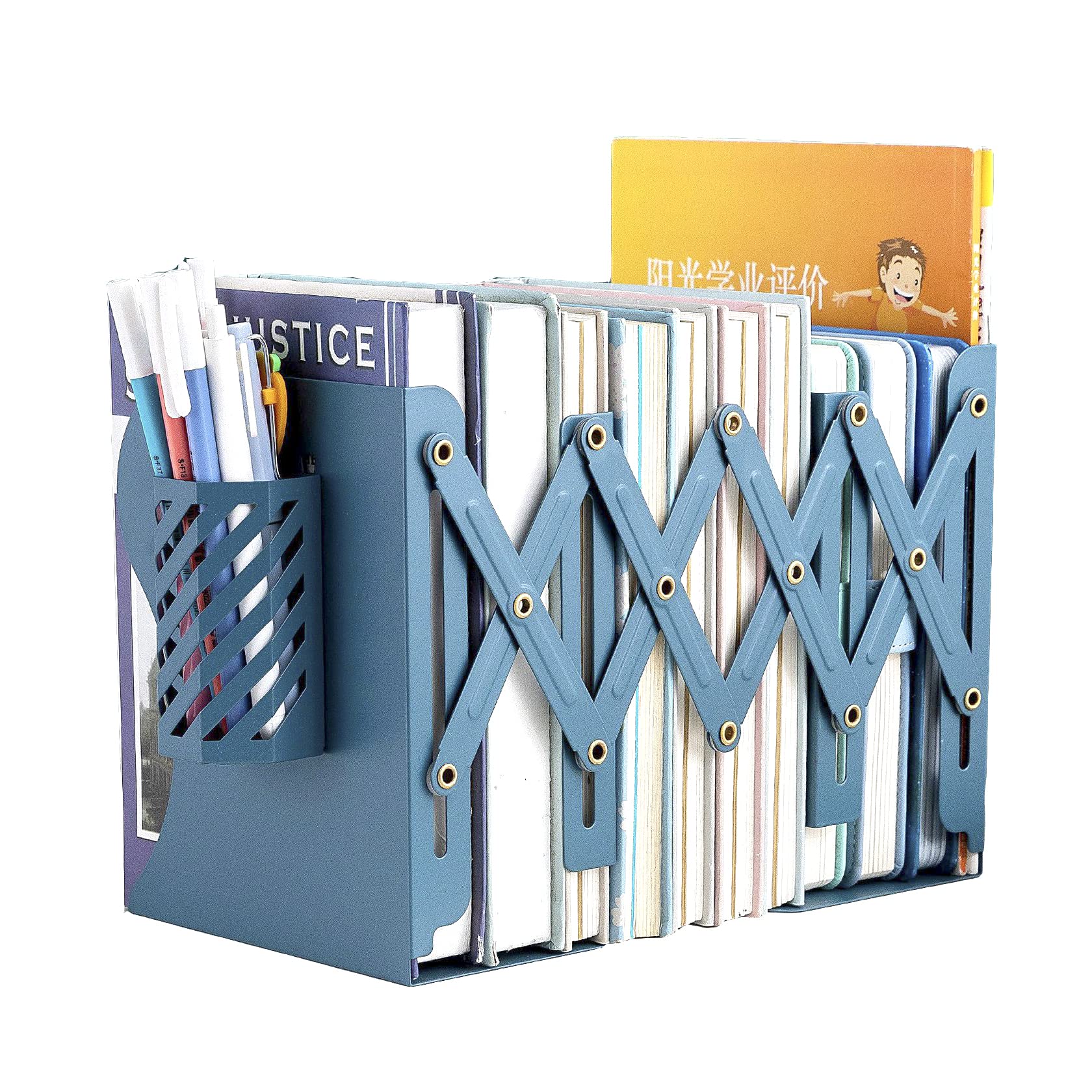 Heavy Duty Adjustable Metal Bookends for Shelves - Book Stoppers & Organizer with Pen Holder - Perfect for Office Desk, Home Library, and Study Room Organization