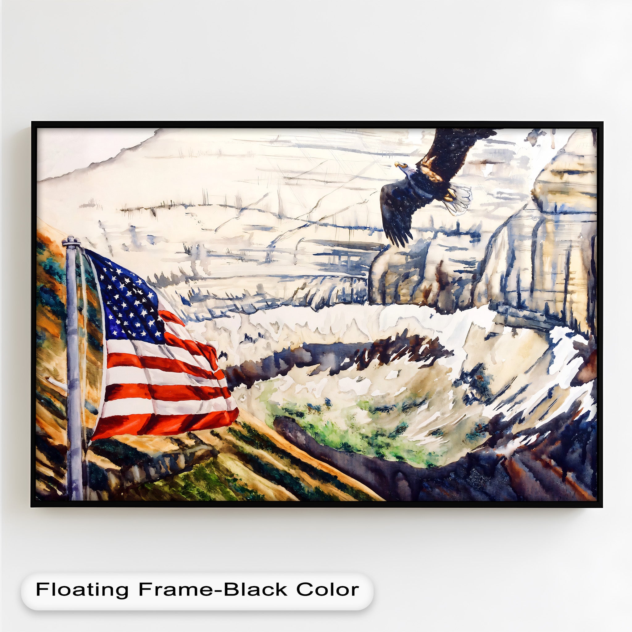 Patriotic Oil Painting of American Flag and Bald Eagle - Perfect for Home Decor, Office Wall Art & Gift for Independence Day