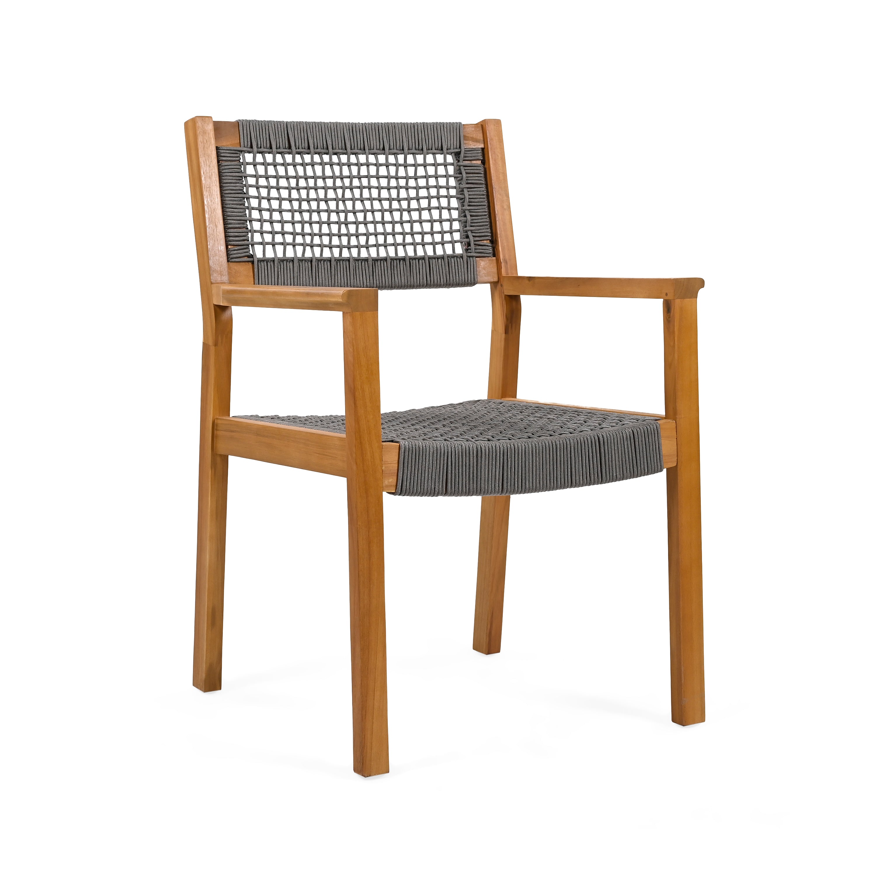 Braided Dining Chair - Dark Grey Woven Rattan Seat, Modern Boho Style for Kitchen, Dining Room, Patio & Outdoor Use