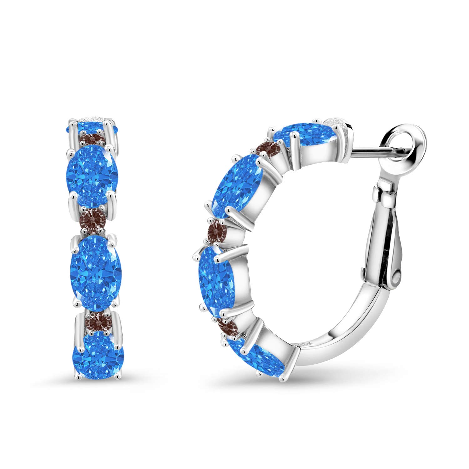 Gem Stone King 925 Sterling Silver Hoop Earrings 6x4mm Set with Sparkling Blue Zirconia - Elegant Jewelry for Women, Perfect for Parties, Weddings & Everyday Wear