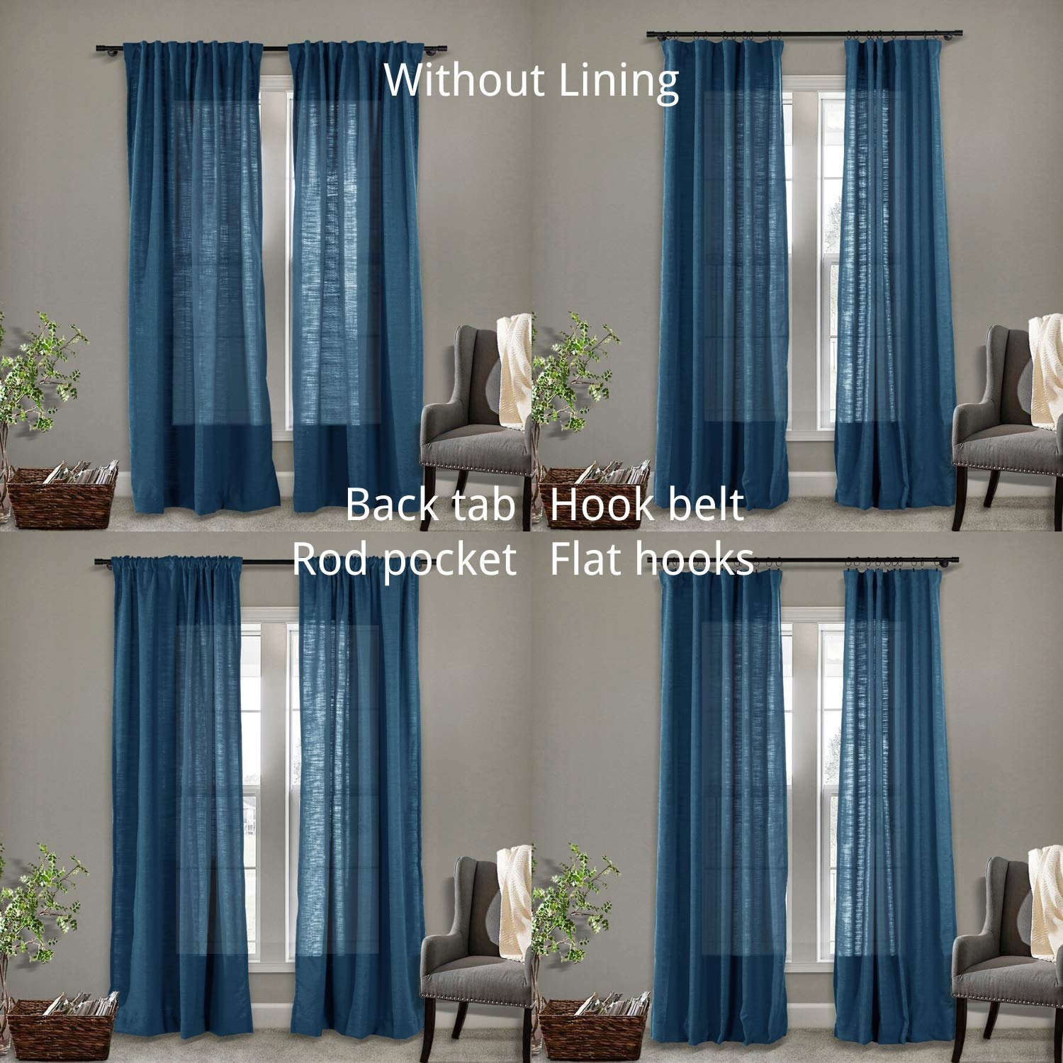 Frelement Extra Wide Thermal Insulated Blackout Curtains - Navy Blue Linen Drapes with 4-in-1 Header for Bedroom & Living Room (120