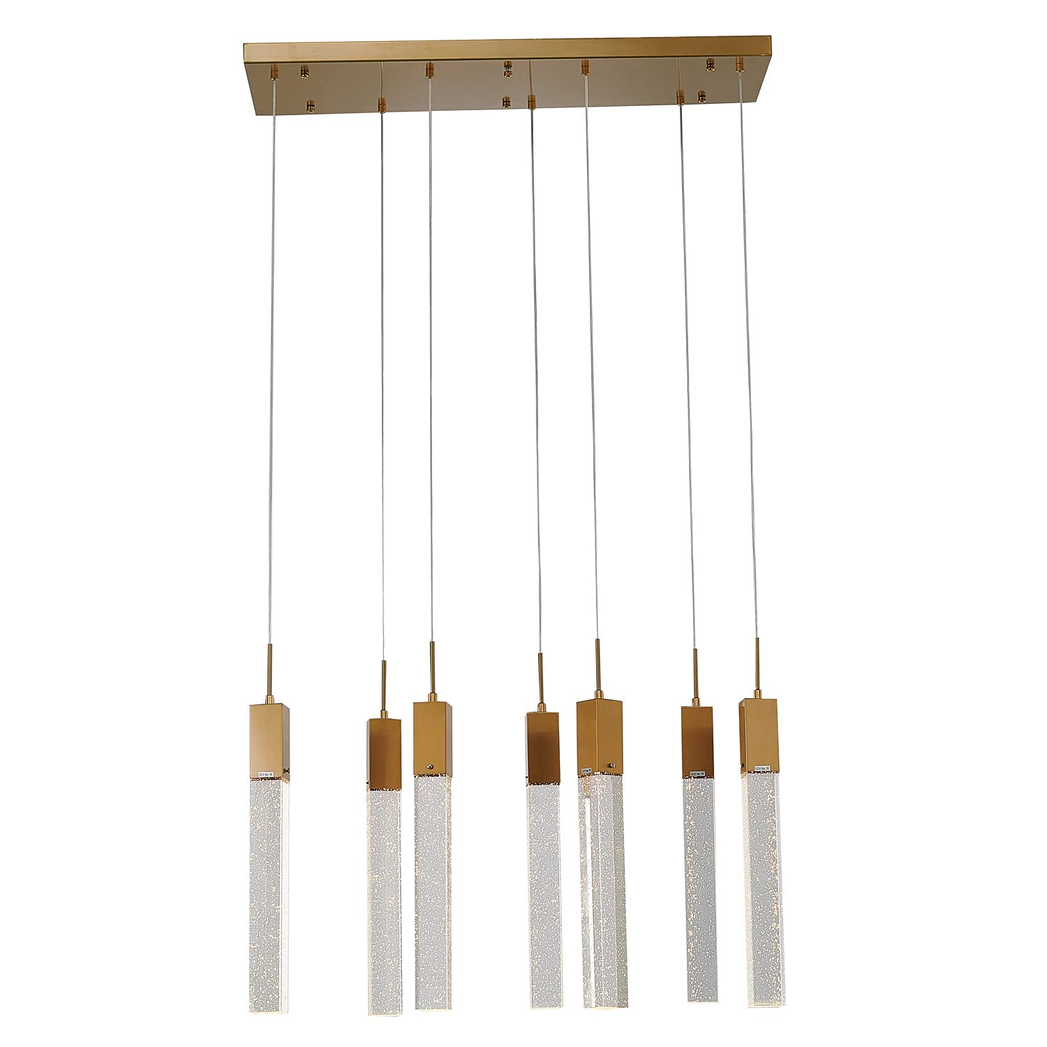 7-Light 35-Inch Gold Pendant Chandelier with Clear Bubble Block Crystals - Elegant Dining Room & Entryway Lighting for Home Decor