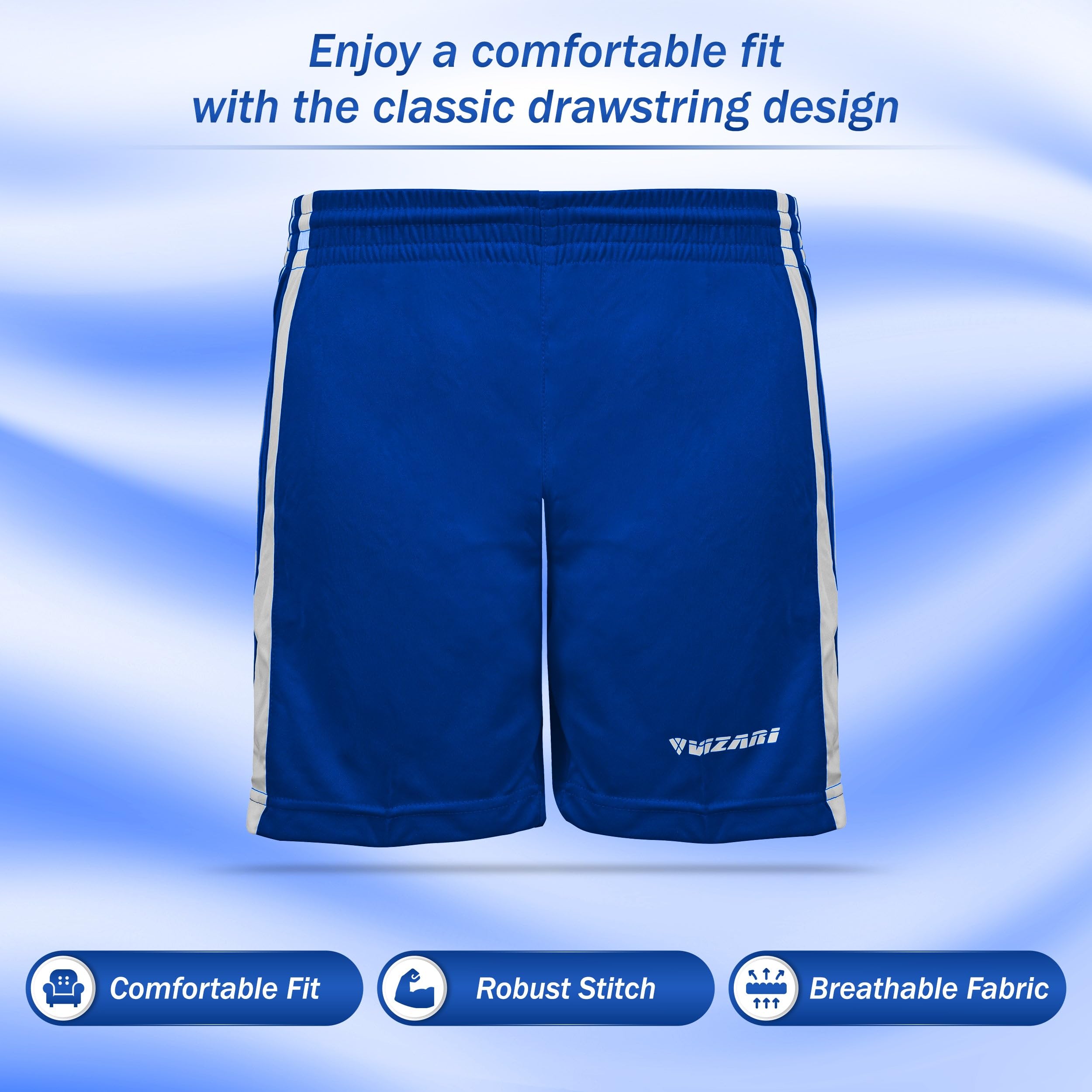 Vizari Men's Athletic Shorts - Lightweight Breathable Polyester Workout Shorts for Soccer, Gym, Running & Training | Ideal for Sports, Jogging & Casual Wear