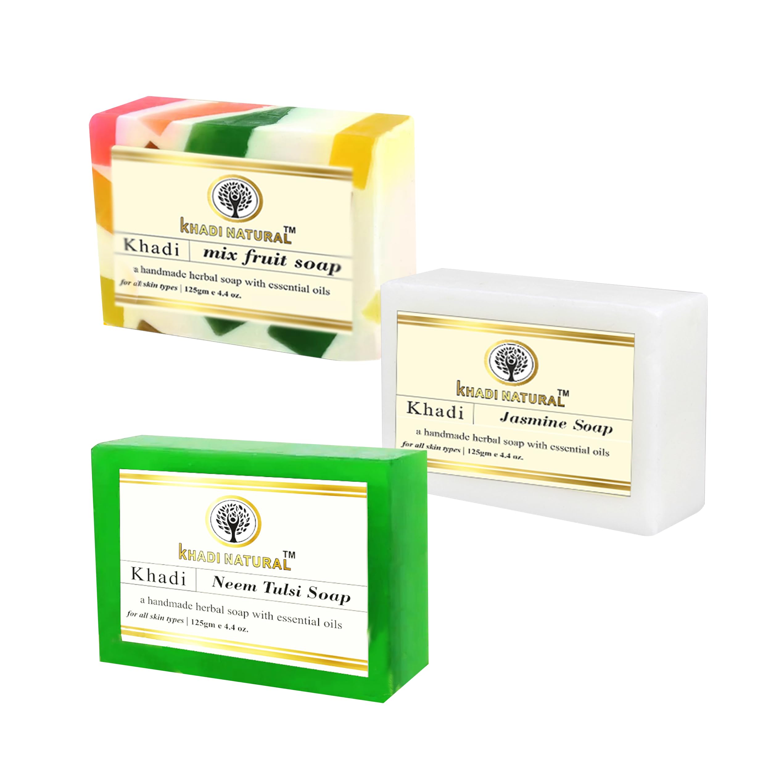 Khadi Natural Handmade Herbal Soap Pack with Essential Oils - 3x125g Aloe Vera & Jasmine Fruit Mix for Healthy Soft Skin - Organic Bath Soap for Dry, Sensitive Skin & Daily Skincare Routine
