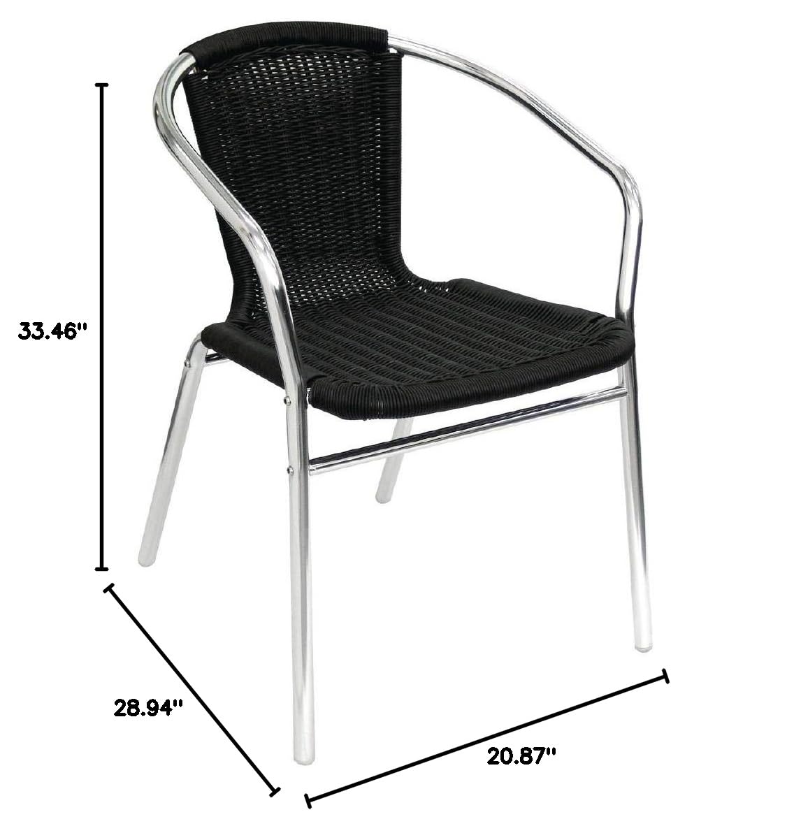 4-Piece Black Aluminum and Wicker Outdoor Patio Chairs Set (735x530x850mm) - Durable Garden, Poolside & Backyard Furniture for Relaxing