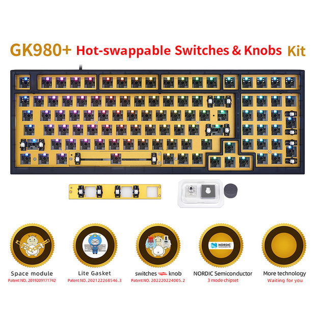 SKYLOONG GK75 75% Hot-Swappable Mechanical Keyboard Kit - 3 Mode (Wired/Bluetooth/2.4G) RGB Backlit, DIY Custom Gaming Keyboard for PC/Mac - Perfect for Esports, Office Work & Typing Enthusiasts