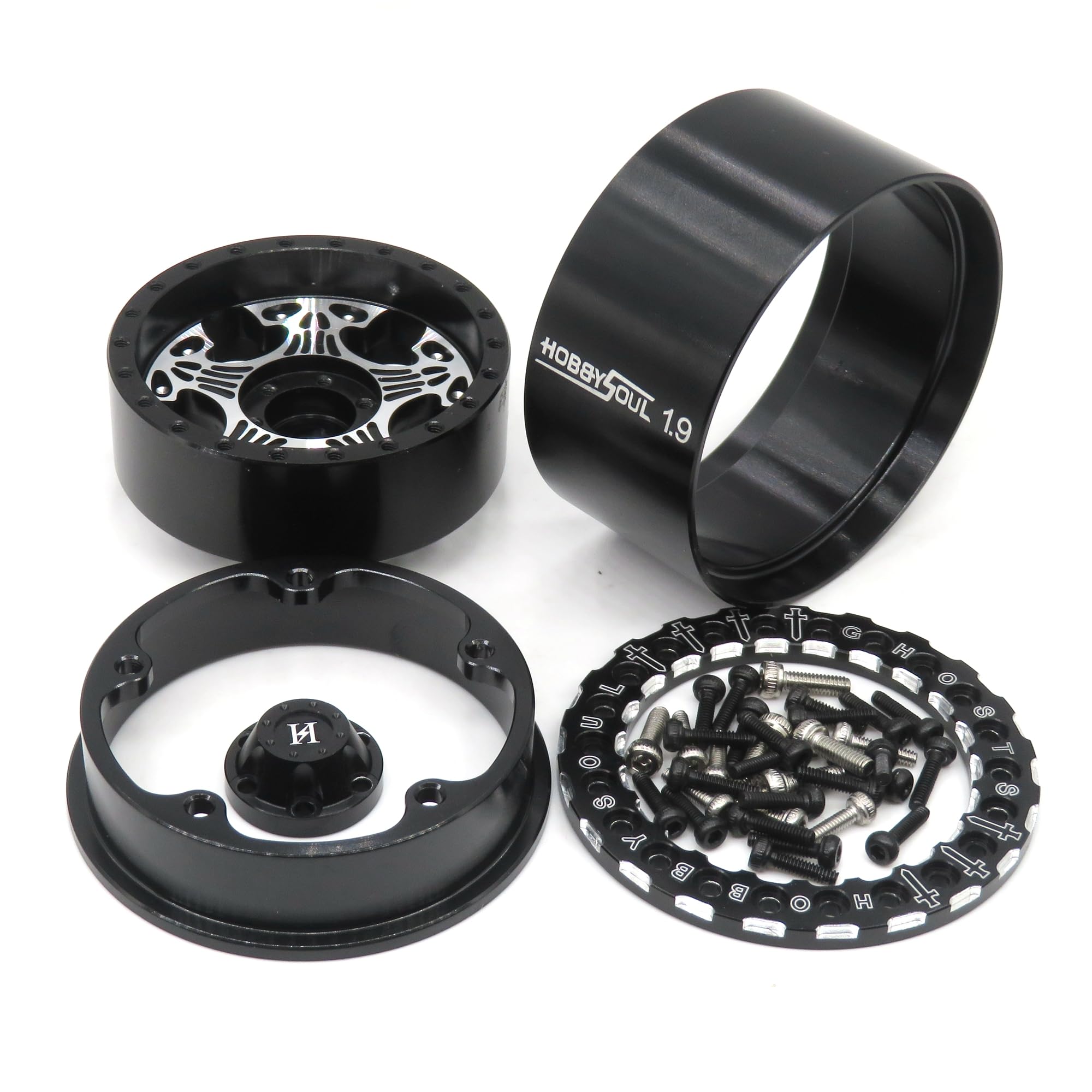 HOBBYSOUL 1.9 Mud Slingers RC Crawler Tires 120mm with Aluminum Beadlock Wheels - Black Soft Sticky 1.9 Tires & Wheels Set for 1/10 Scale Rock Crawler SCX10 Capra TRX4 Gen8 (4-Pack Pre-Assembled) - Perfect for Off-Road Trails, Rock Climbing & RC Crawling Competitions