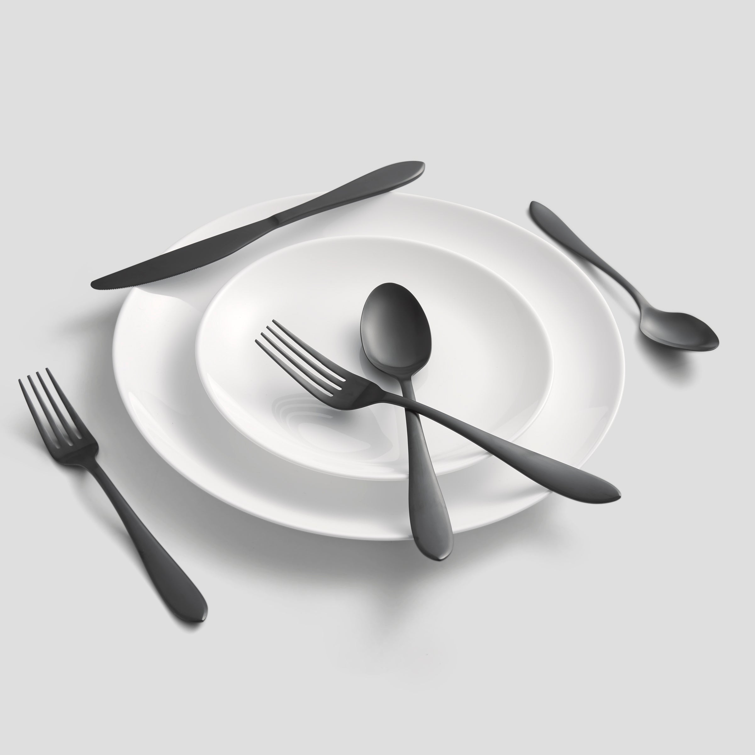 Delia 20-Piece Black Satin Flatware Set - Elegant Stainless Steel Cutlery Set for Dinner Parties, Weddings & Everyday Dining