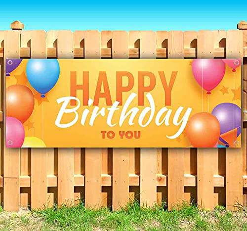 Happy Birthday Balloons Banner - 13 oz Heavy-Duty Vinyl Party Decoration with Metal Grommets | Single-Sided Non-Fabric Sign for Indoor/Outdoor Birthday Parties, Baby Showers & Celebrations