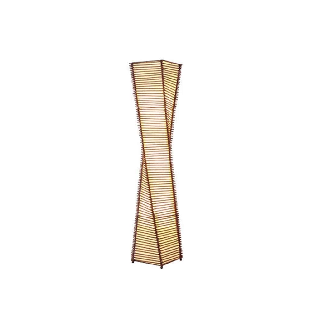 Bamboo Floor Lamp with Spiral Design - Smart Outlet Compatible Standing Light for Bedroom & Living Room - Warm Atmosphere Vertical Lamp with Night Light Feature - Perfect for Reading, Relaxing, and Creating Cozy Ambiance