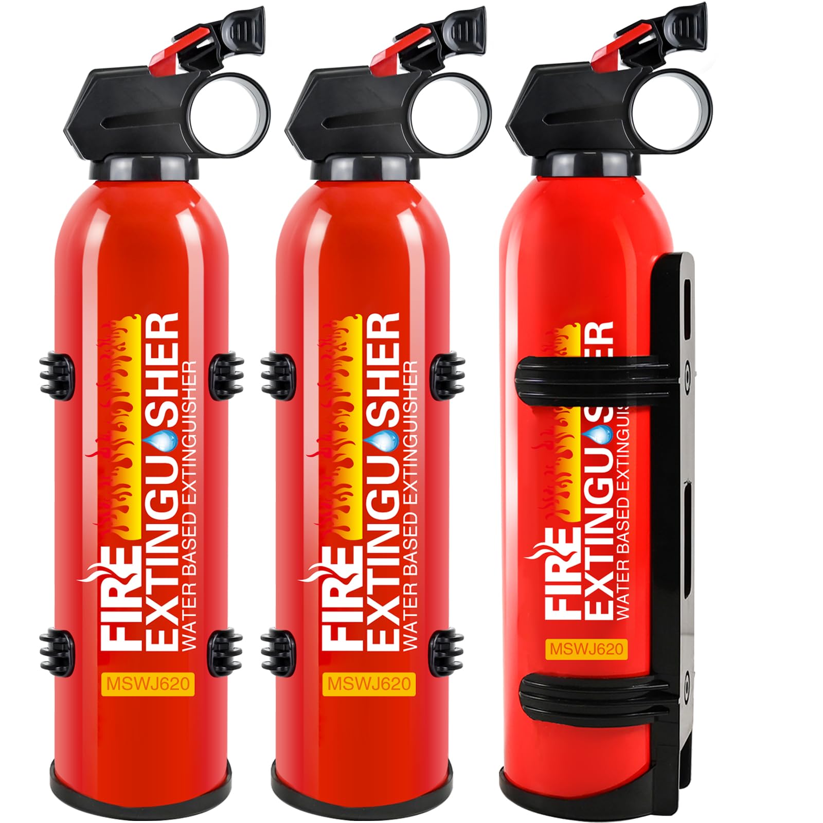 3-Pack Fire Extinguisher Set for Home & Car - 620ml ABCK Class Water-Based Extinguisher with Mount - Portable for Kitchen, Truck, Boat & Office Use - Emergency Safety Equipment for Household & Vehicles