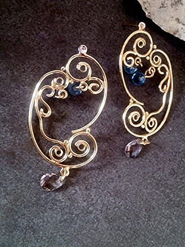 Blue Topaz & Smoky Quartz Vintage Dangle Earrings – Elegant Chandelier Bridal Jewelry for Weddings & Special Occasions
