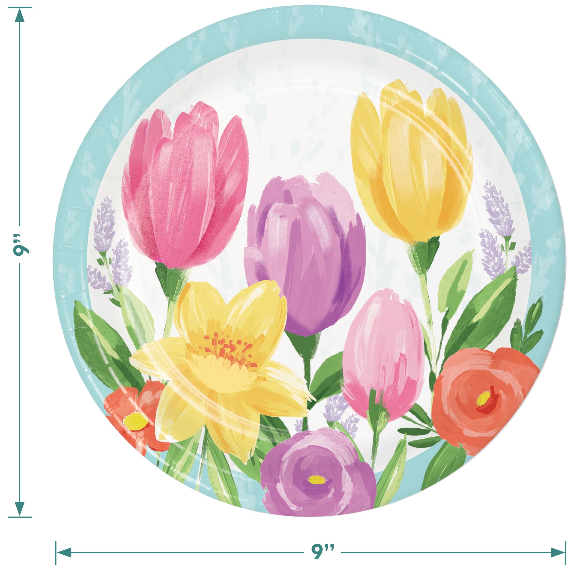 Pastel Blue Tulip Floral Paper Dinner Plates, Lunch Napkins & Forks Set - 16-Piece Spring Tableware for Easter, Baby Shower, Bridal Shower & Garden Party Decorations