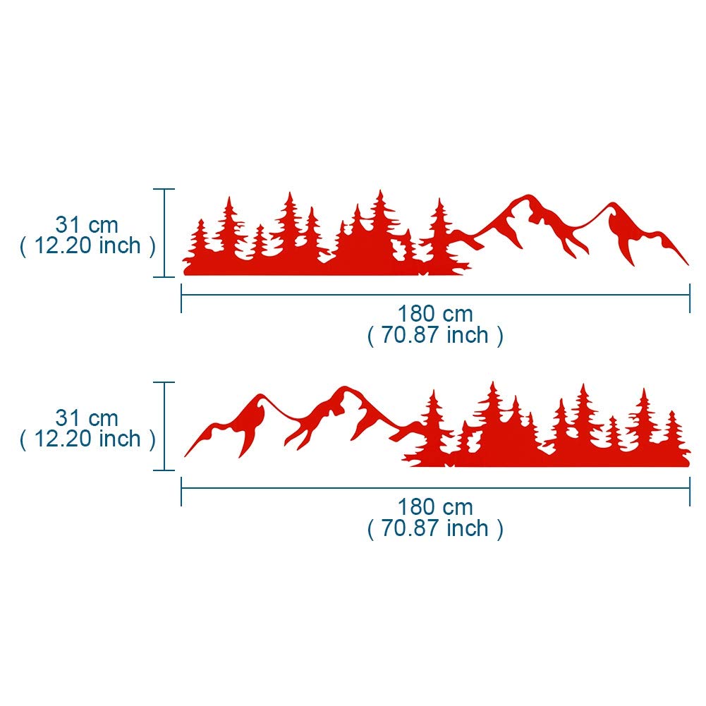 AuMoHall Forest & Mountain Scenery Car Decals - 70.86''x12.20'' Universal Self-Adhesive Vinyl Stickers for Auto Body Side Decoration (Red) - Perfect for SUV, Truck & Off-Road Vehicle Customization