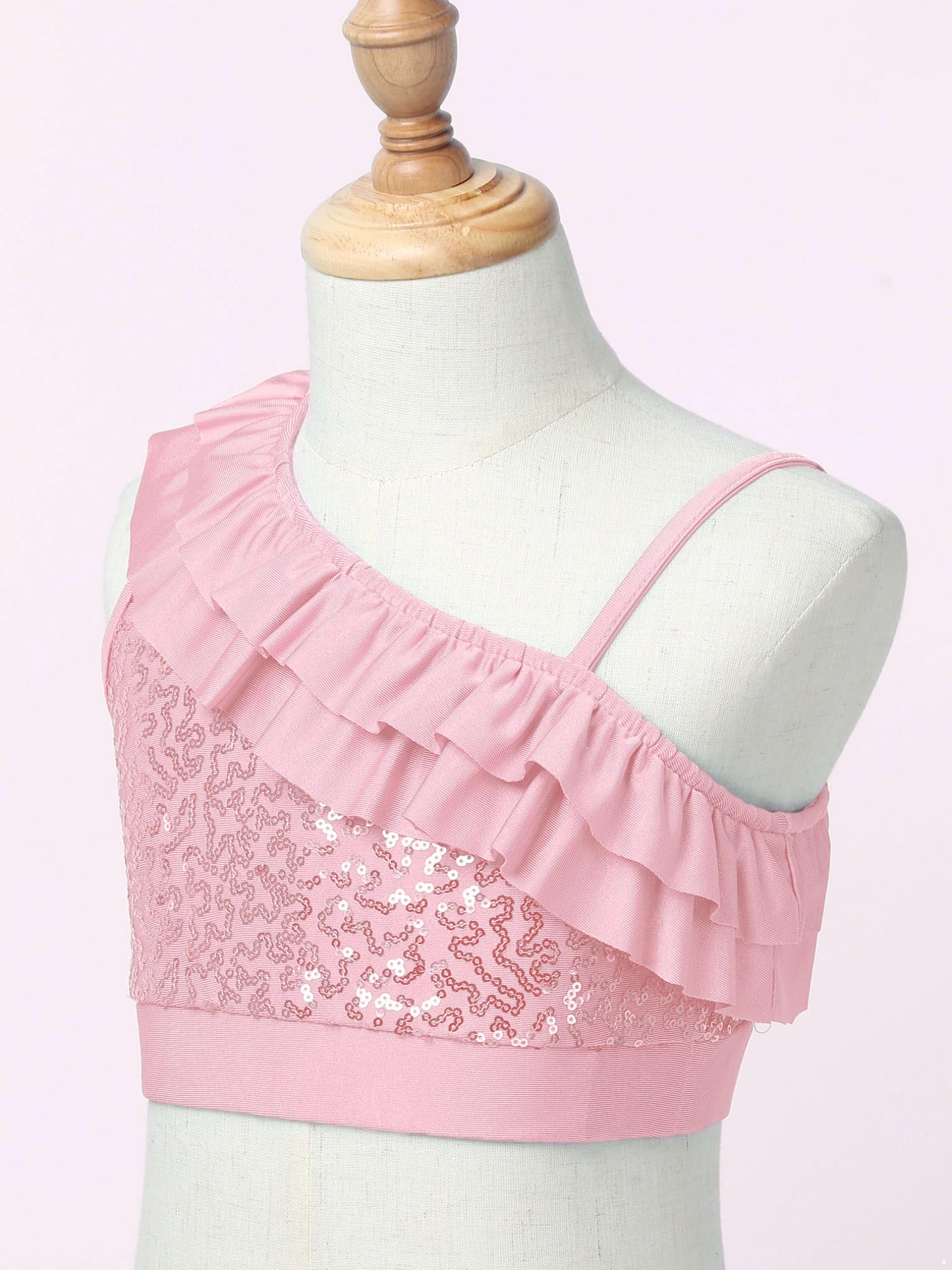JEATHA Girls' Sparkly Sequin Sleeveless Crop Top - Shimmering Ruffled Dance Shirt for Kids, Toddler Girls' Party Outfit, Performance Costume & Casual Summer Wear
