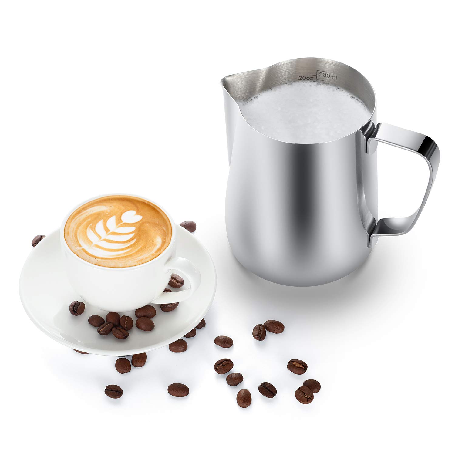 32oz Stainless Steel Milk Frothing Pitcher for Espresso Machines - Barista Steaming Jug with Latte Art Pen for Cappuccino, Coffee & Latte Making - Perfect for Home Baristas & Coffee Shops