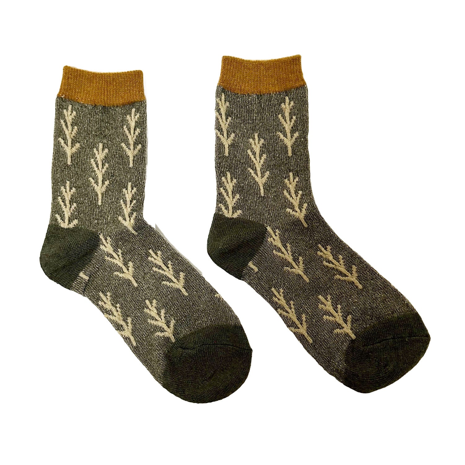 FLOOF Women's Alpine Socks - Warm Wool Hiking Socks for Outdoor Activities in Green & Yellow | Perfect for Winter Sports, Camping & Snowboarding
