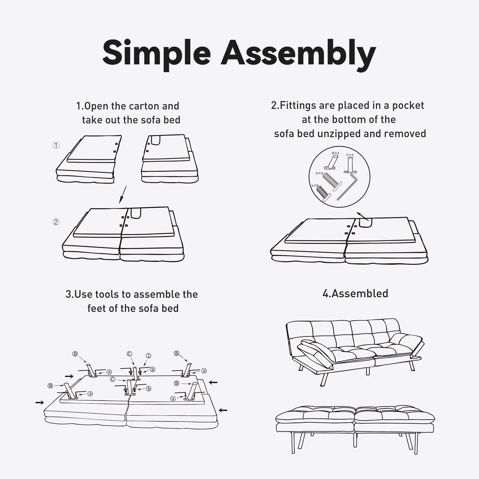 **Opoiar Black Leather Futon Sofa Bed with Memory Foam Mattress & Frame - Modern Folding Sleeper Sofa for Small Spaces, Dorm, Office, Apartment (71