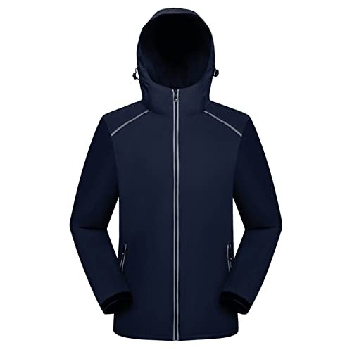 Smileyth Windproof Waterproof Fleece Jacket for Women & Men - Reflective Stripes, Couples Matching Raincoat (Navy, Medium) - Perfect for Hiking, Running & Outdoor Adventures