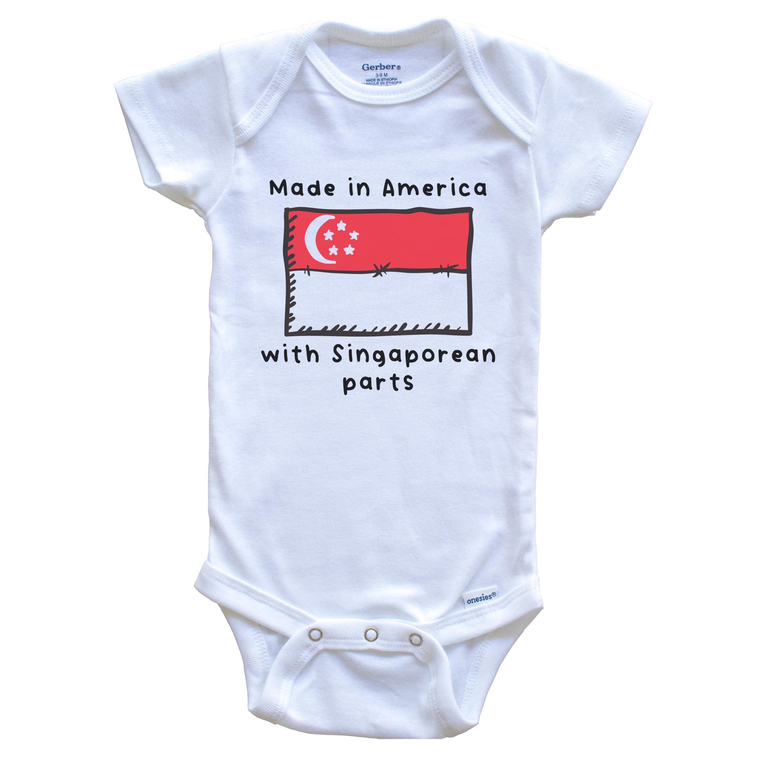 USA Made Singapore Flag One Piece Baby Bodysuit - Cute Infant Outfit for National Day & Cultural Celebrations