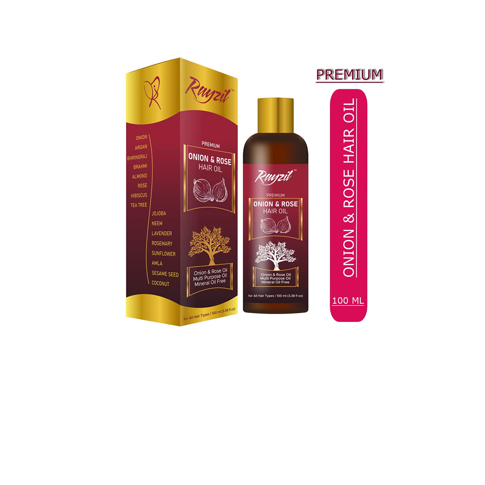 Organic Onion Hair Oil for Hair Growth & Thickness - 100ml (Pack of 2) - Natural Treatment for Dry, Damaged Hair - Use for Daily Scalp Massage & Overnight Hair Care