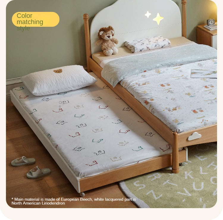 Solid Oak & Beech Wood Floor Bed with Pulley - Toddler Bed for Safe & Comfortable Sleep - Perfect for Montessori Bedrooms & Kids' Room Decor