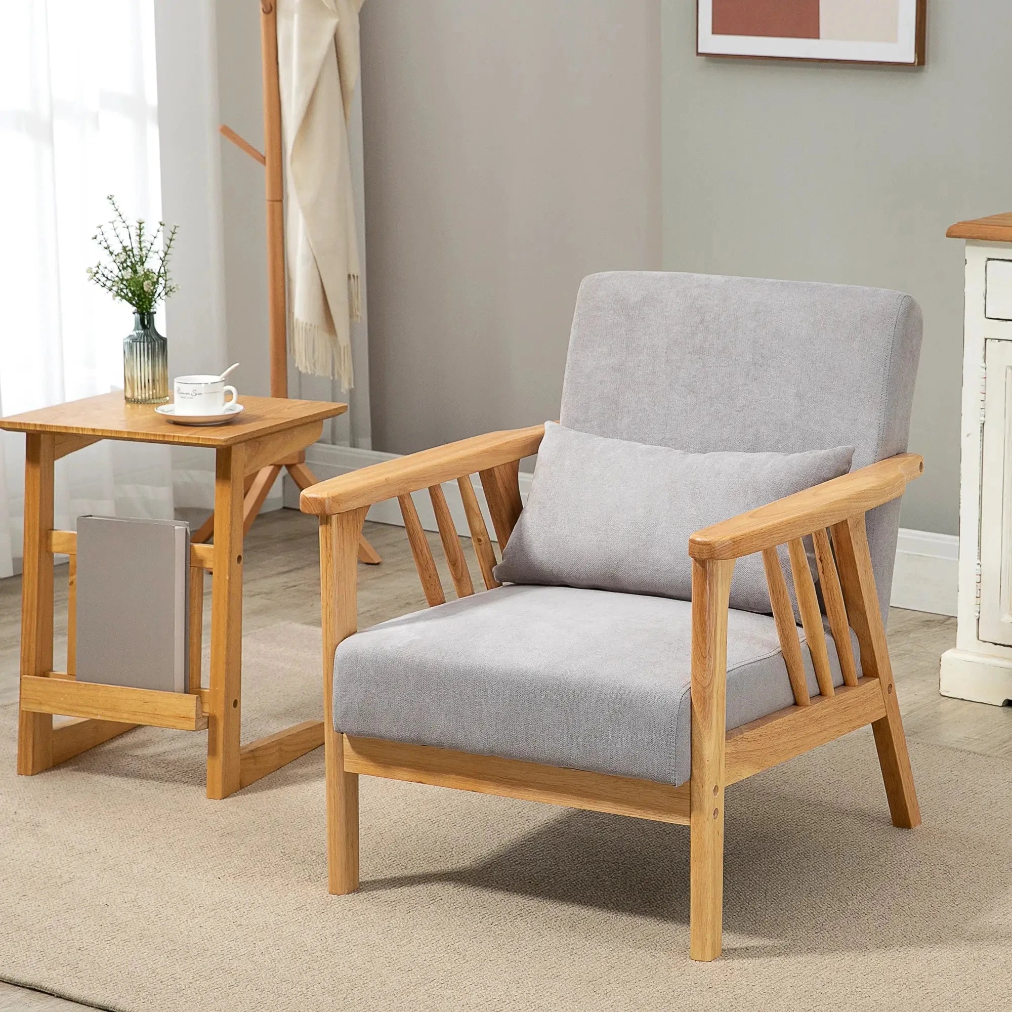 Premium Upholstered Lounge Chair with Sturdy Rubber Wood Frame - Includes Throw Pillows & Comfortable Cushion - 2 Color Options - Perfect for Living Room, Bedroom or Office Relaxation