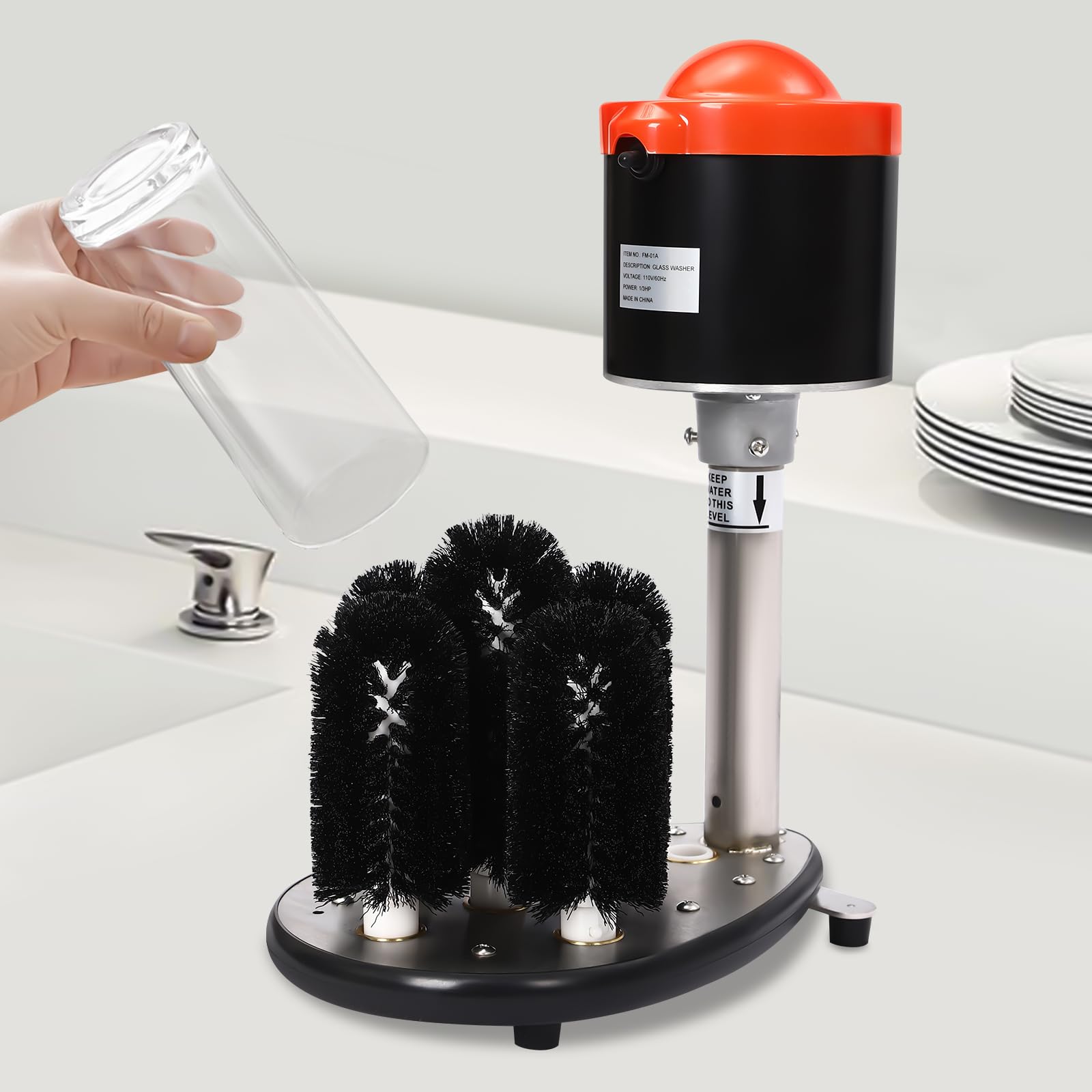 Commercial Electric Glass Washer - 5 Brush 240RPM for Bars & Restaurants
