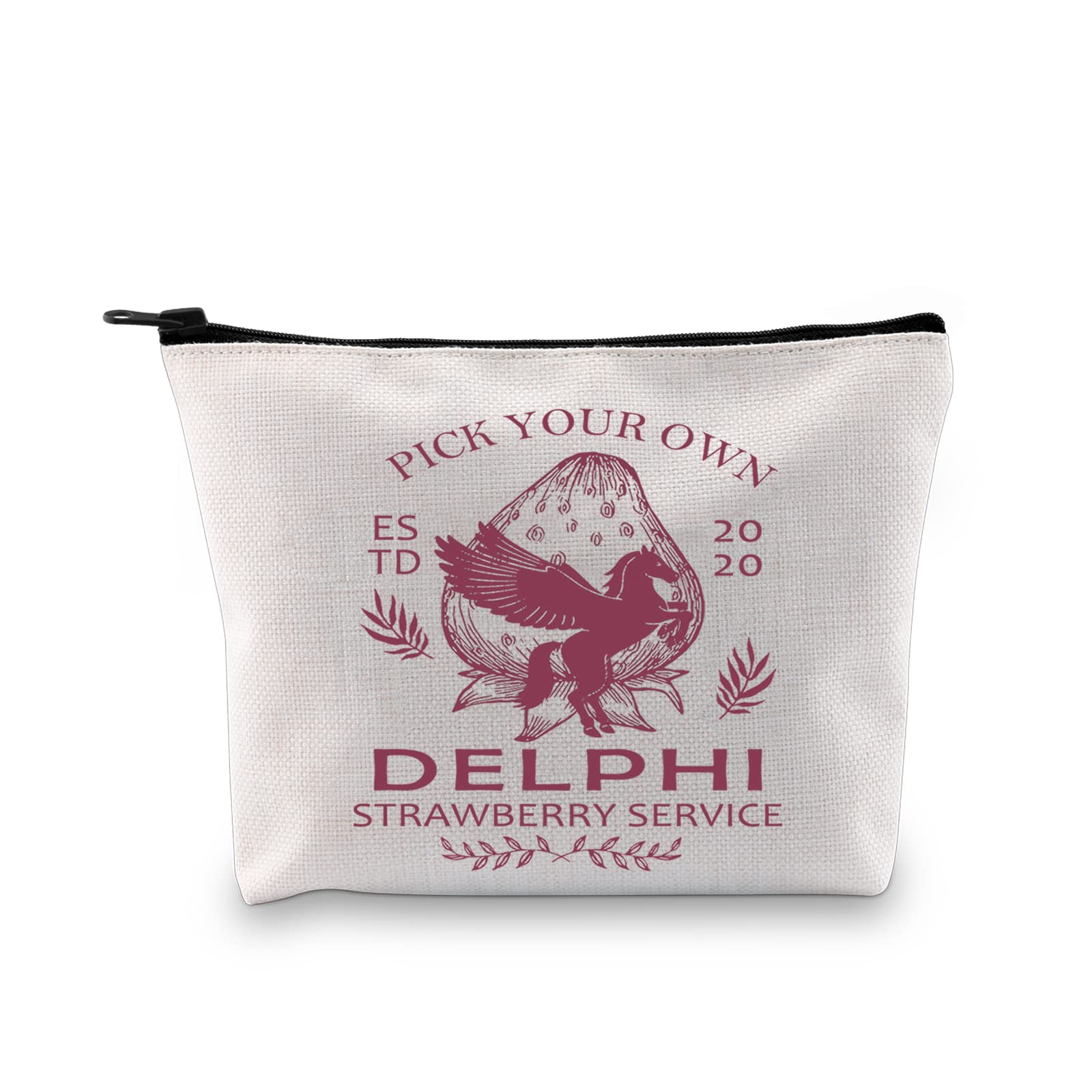 G2TUP Percy Jackson Fan Gift - Delphi Strawberry Service Makeup Bag with Pegasus & Zeus Greek Mythology Design | PJO Fan Gift for Book Lovers & Horror Novel Enthusiasts (White Bag) - Perfect for Cosplay, Book Club Meetings & Mythology Themed Parties