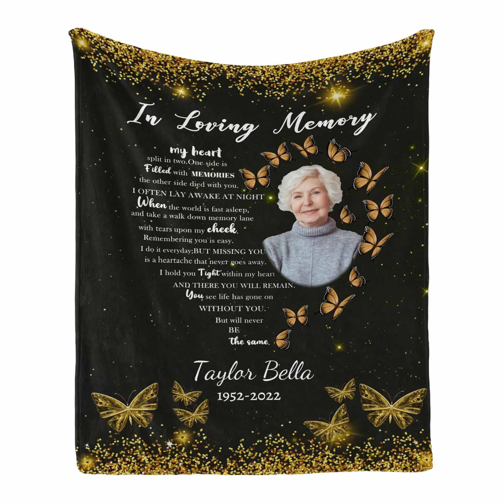 Personalized Memorial Blanket with Photo - Custom Bereavement Gift for Loss of Loved One, Sympathy & Condolence Present - Remembrance Throw Blanket for Mother, Wife, Pet (60