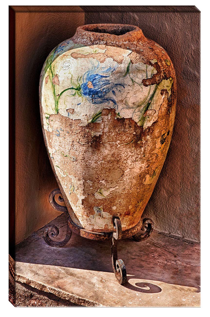 Handmade Southwest Pottery Vase with Painted Blue Flowers - Authentic Native American Wall Art Decor for Home & Office - Perfect for Southwestern Style Interior Design, Wedding Gifts, and Arizona Themed Room Decor