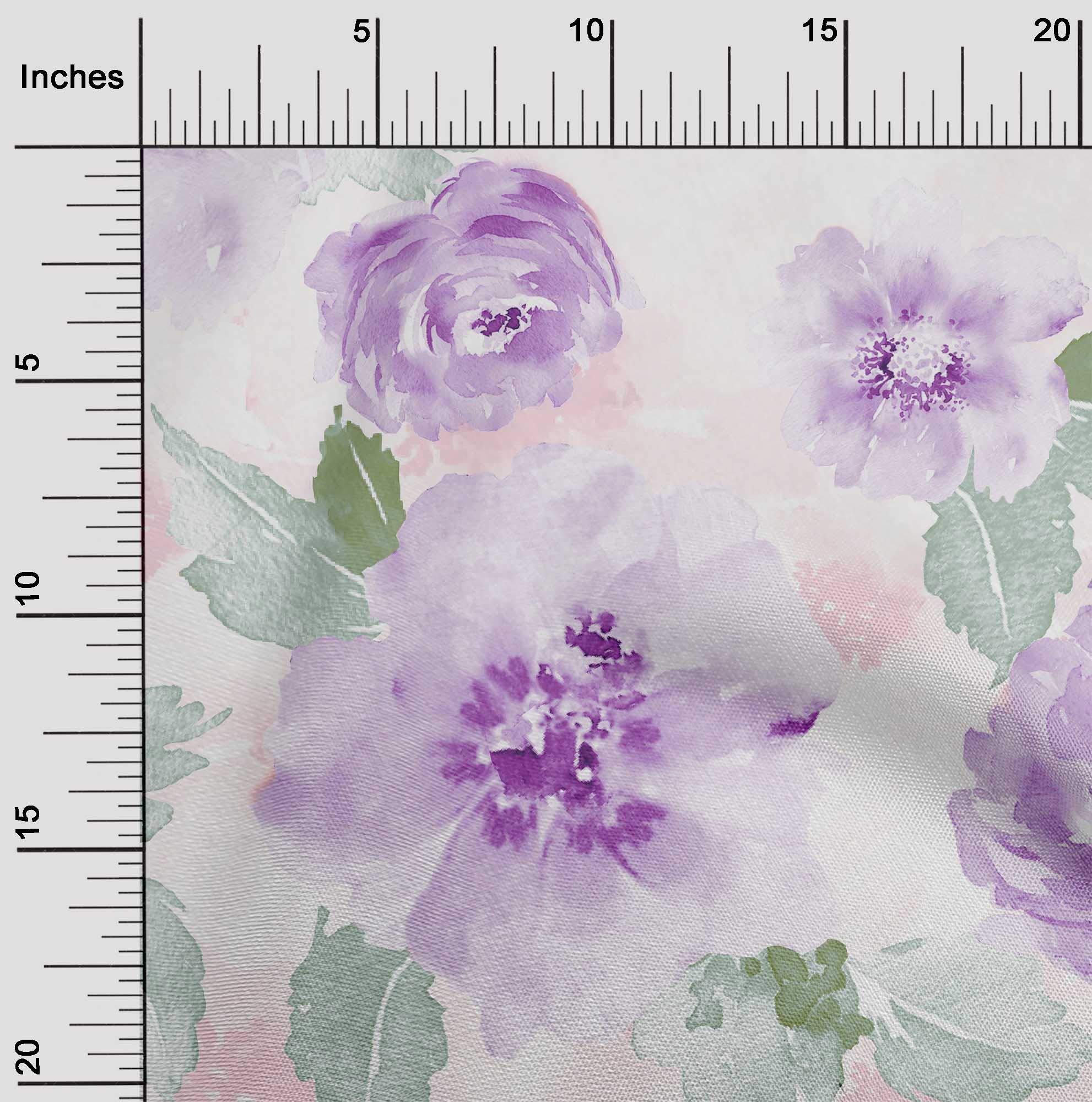 oneOone Cotton Cambric Fabric - Watercolor Leaves & Peony Floral Print - 56 Inch Wide Fabric by The Yard for DIY Dresses, Curtains & Home Decor