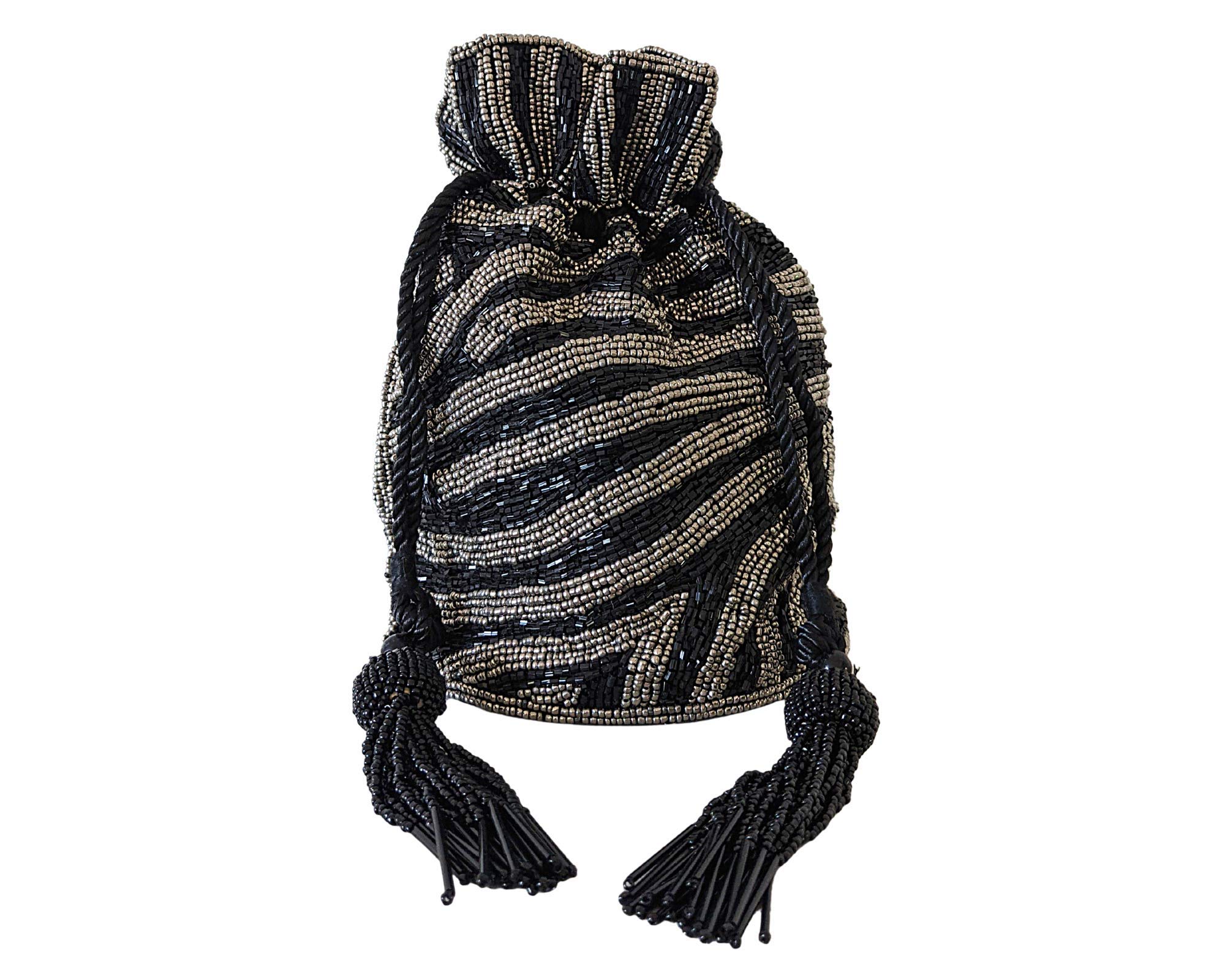 Handmade Indian Potli Bags for Wedding - Zebra Print Beaded Drawstring Purse Wristlet for Women | Boho Clutch for Bridal Shower, Festival & Special Occasions