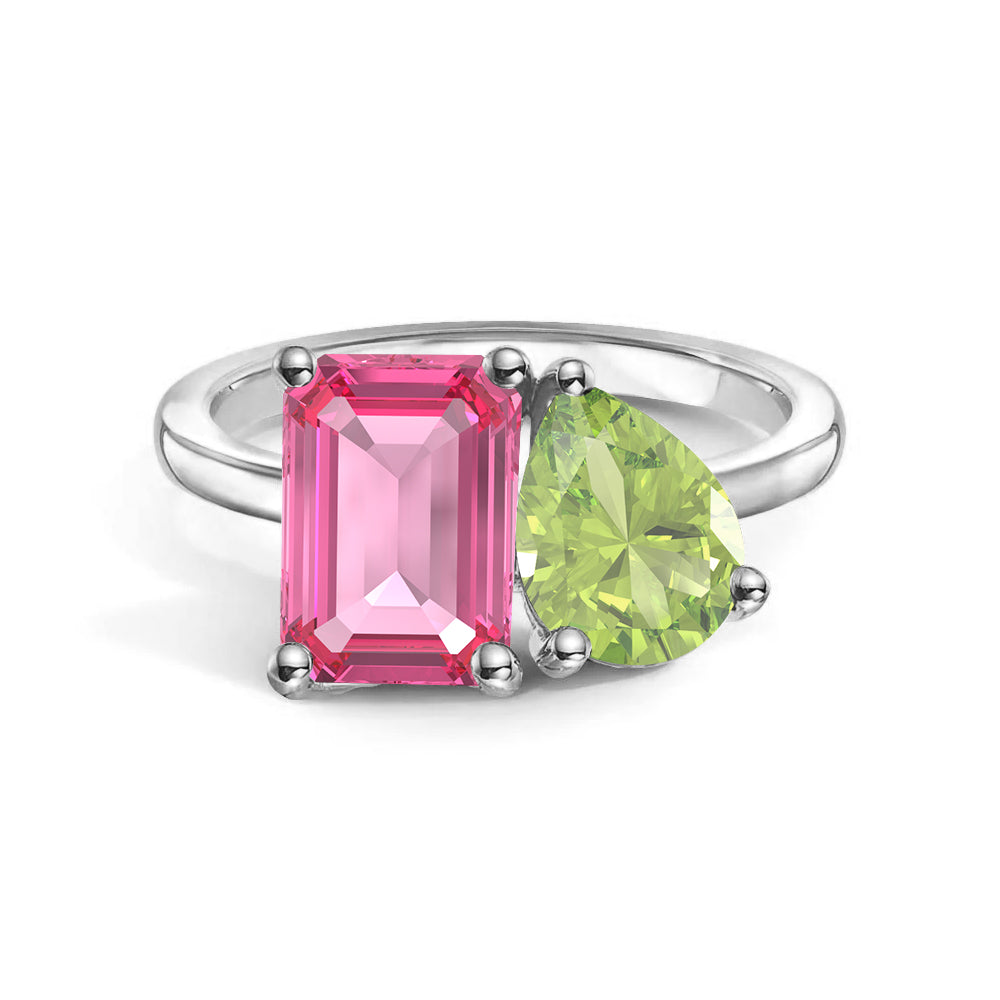 Personalized Pink Tourmaline Toi et Moi Ring - Custom Birthstone Anniversary Jewelry for Couples, Women's Romantic Gift for Valentine's Day, Engagement or Special Occasions