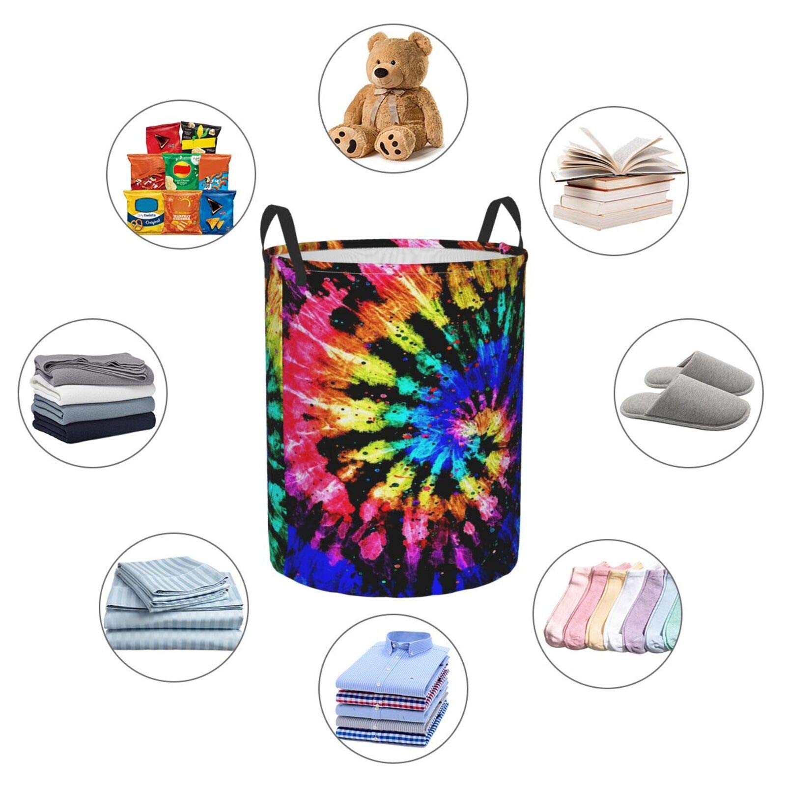 Foruidea Blue Purple Tie Dye Laundry Basket - Collapsible Clothes Hamper with Oxford Fabric, Storage Bin for Home, Office, Dorm & Nursery - Perfect for Organizing Clothes, Toys, and Gifts (Great Space-Saving Solution)