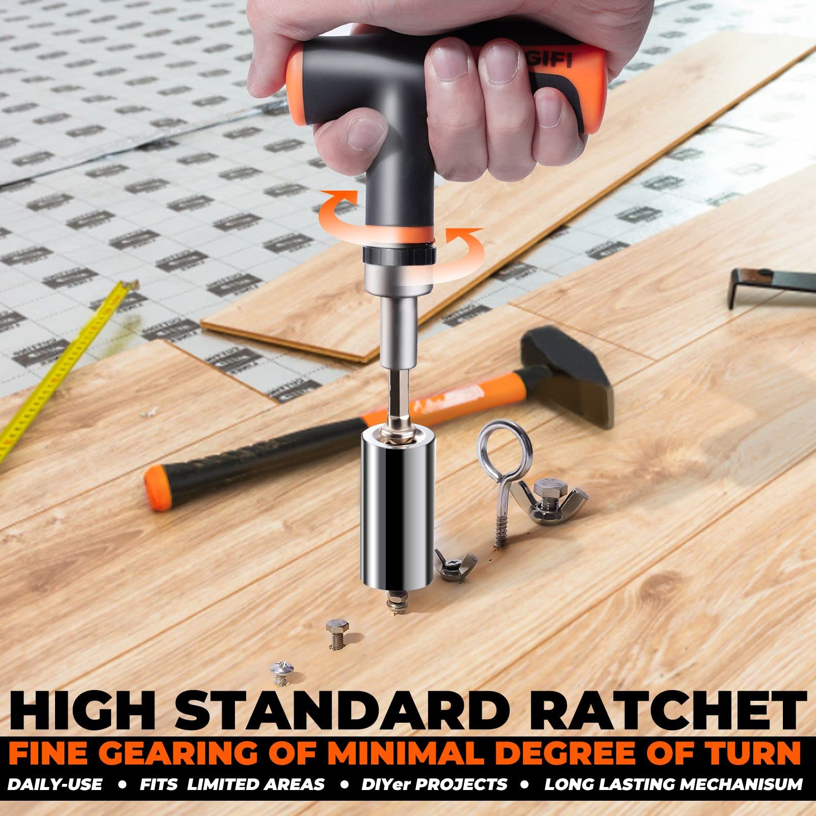 Universal Ratcheting Socket Tool Set with T-Handle Screwdriver & Power Drill Adapter - 45-Piece Mechanic Tool Kit for Men (Orange/Silver) - Perfect for DIY Home Repairs, Automotive Maintenance & Handyman Gifts