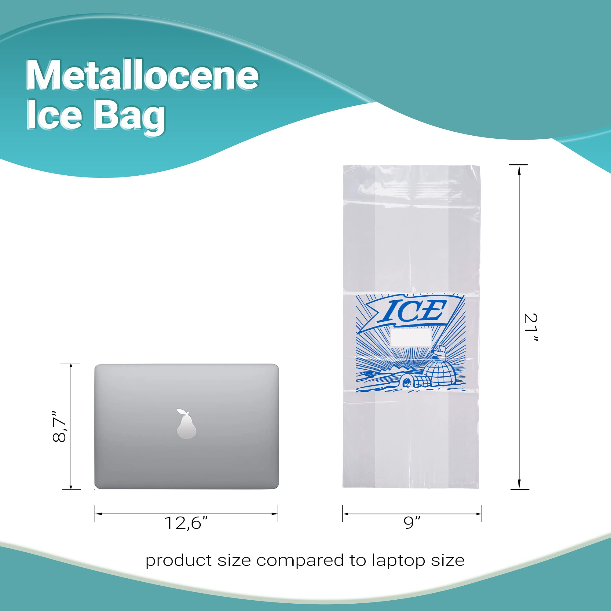 APQ 1000-Pack Printed Metallocene Ice Bags 9x3x21 Inches | Gusseted Polyethylene Expandable Bags 10 lb Capacity | 1.20 Mil Thick | Ideal for Food Storage, Medical Supplies & Industrial Packaging | Perfect for Restaurants, Hospitals & Warehouses