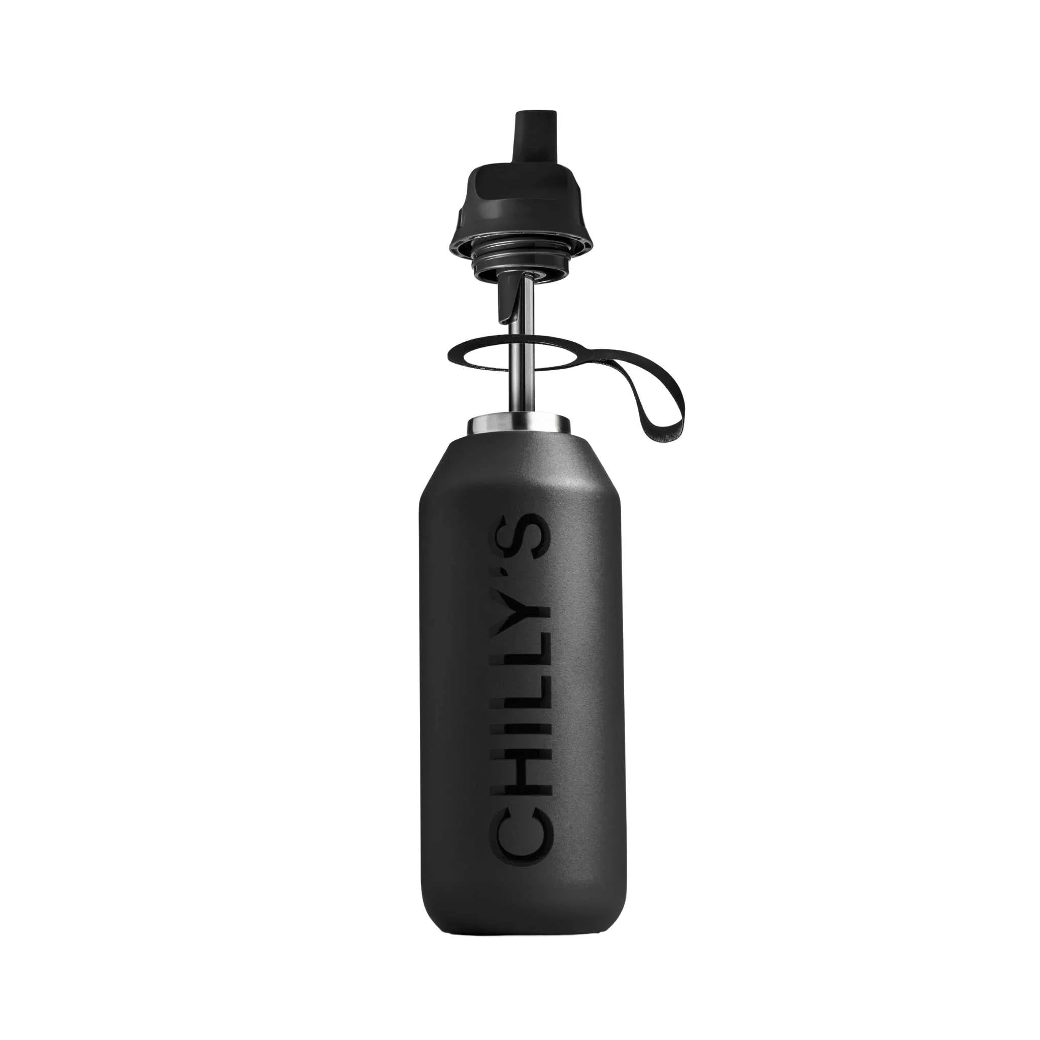 Chilly's Series 2 Insulated Flip Sports Water Bottle 1L - Abyss Black | Leakproof Stainless Steel Vacuum Flask for Gym, Hiking & Outdoor Activities