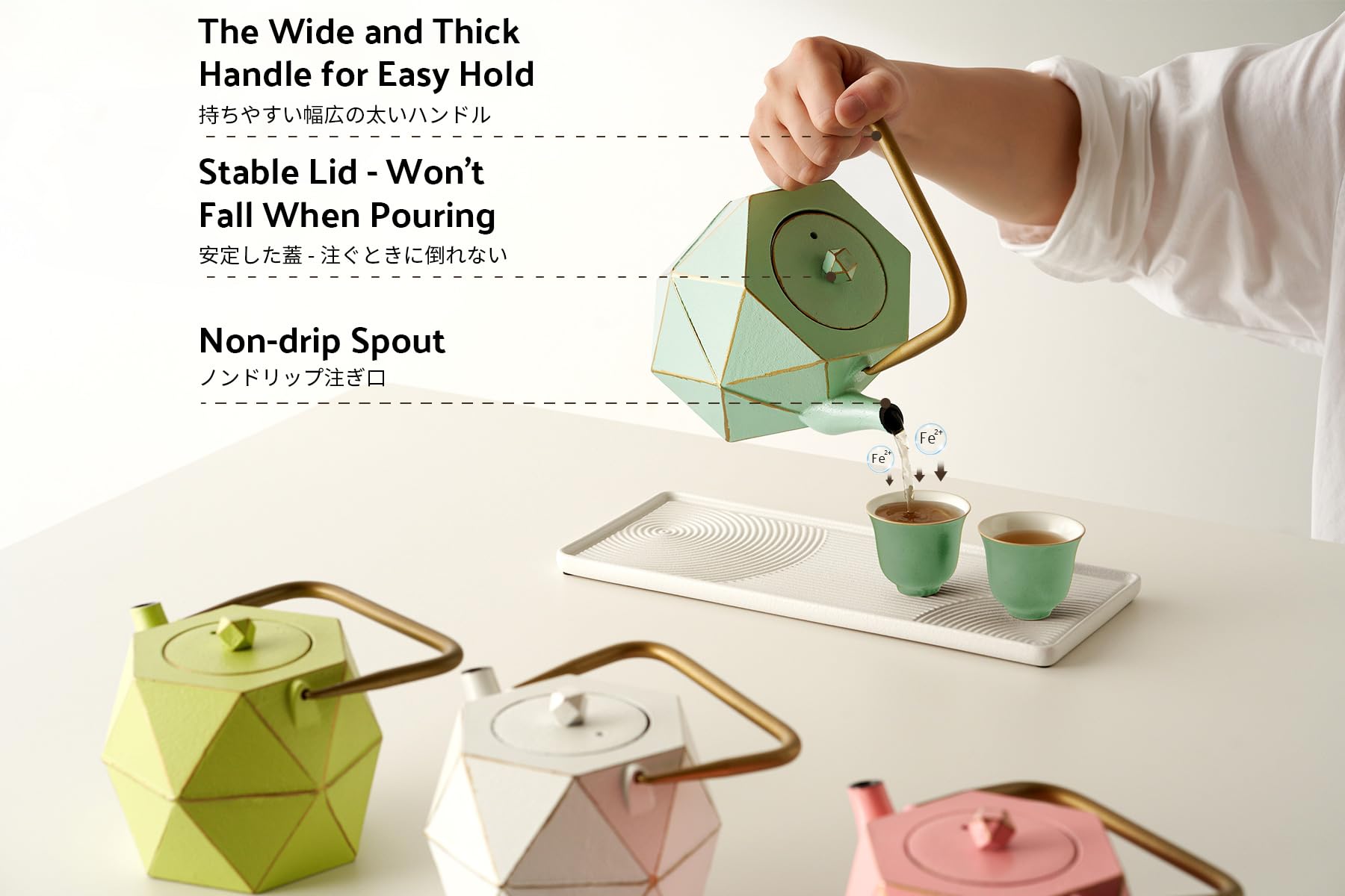 Premium Japanese Cast Iron Teapot with Removable Infuser - 30oz (900ml) Stovetop Safe Diamond Design Kettle for Loose Leaf Tea - Perfect for Home Brewing, Tea Ceremonies & Gift Giving - Light Green