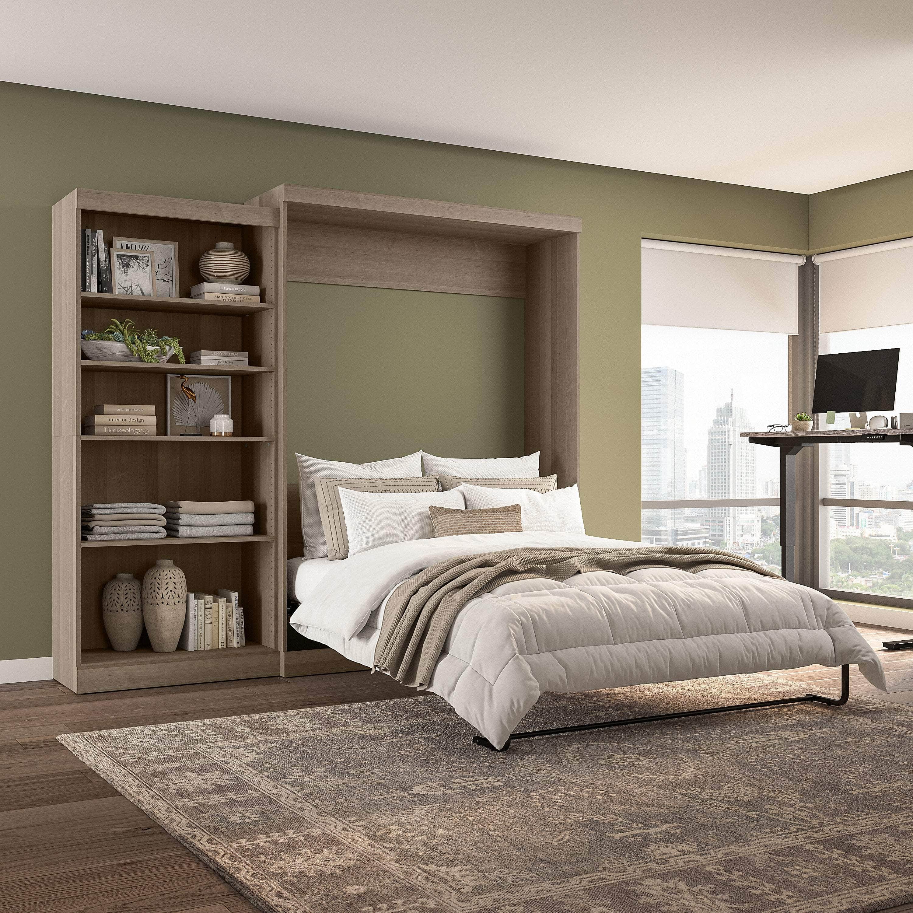 Pur Queen Murphy Wall Bed with Closet Organizer (101W) - 7 Color Options | Space-Saving Wall Bed for Small Apartments, Guest Rooms & Home Offices