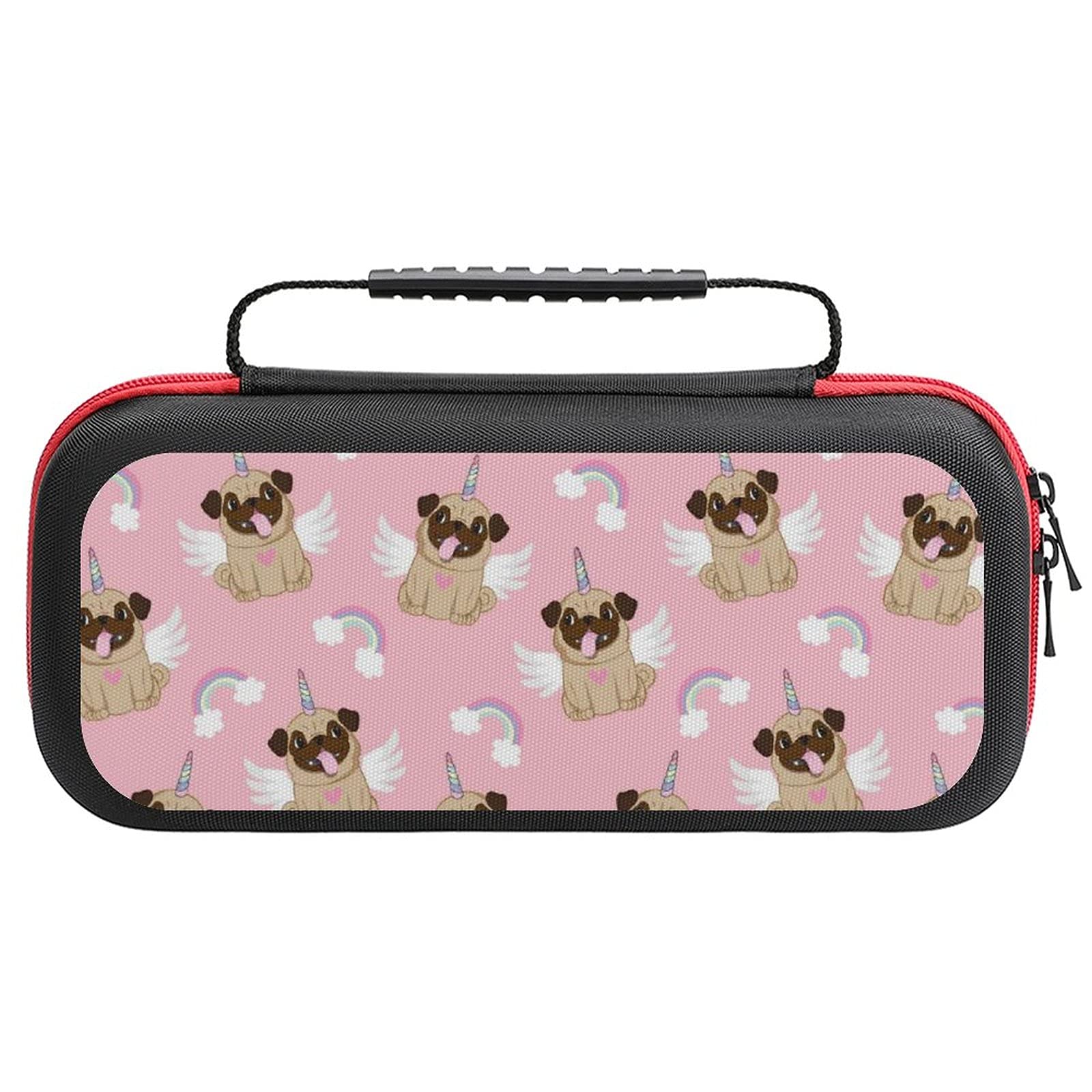 Unicorn Pug Printed Travel Case for Nintendo Switch Lite - Portable Storage Bag with Accessories Pouch | Perfect for Gaming On-The-Go & Travel Protection