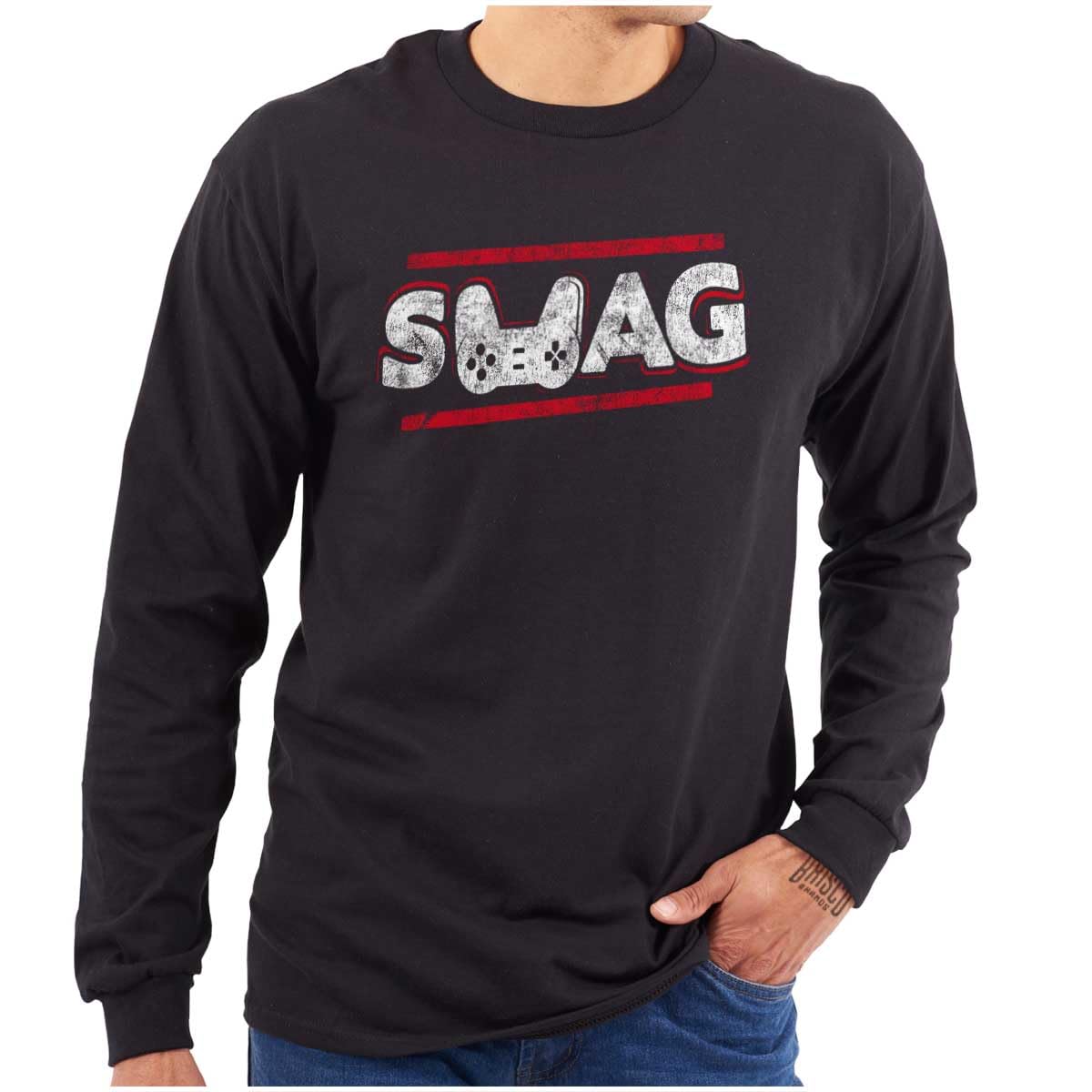 Swag Controller Gamer T-Shirt - Long Sleeve Video Game Graphic Tee for Men - Perfect for Gaming, Esports & Geek Culture Events