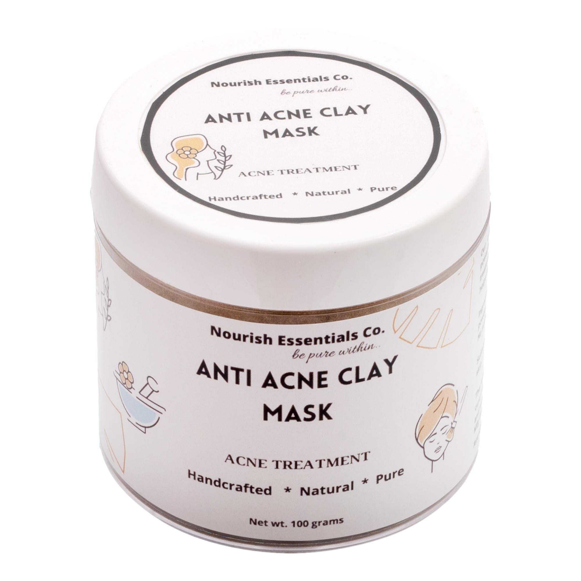 Nourish Essentials Co. Anti-Acne Clay Face Mask for Acne Treatment & Skin Brightening - 100g | Deep Cleansing & Pore Minimizing | Perfect for Oily & Acne-Prone Skin Care Routine