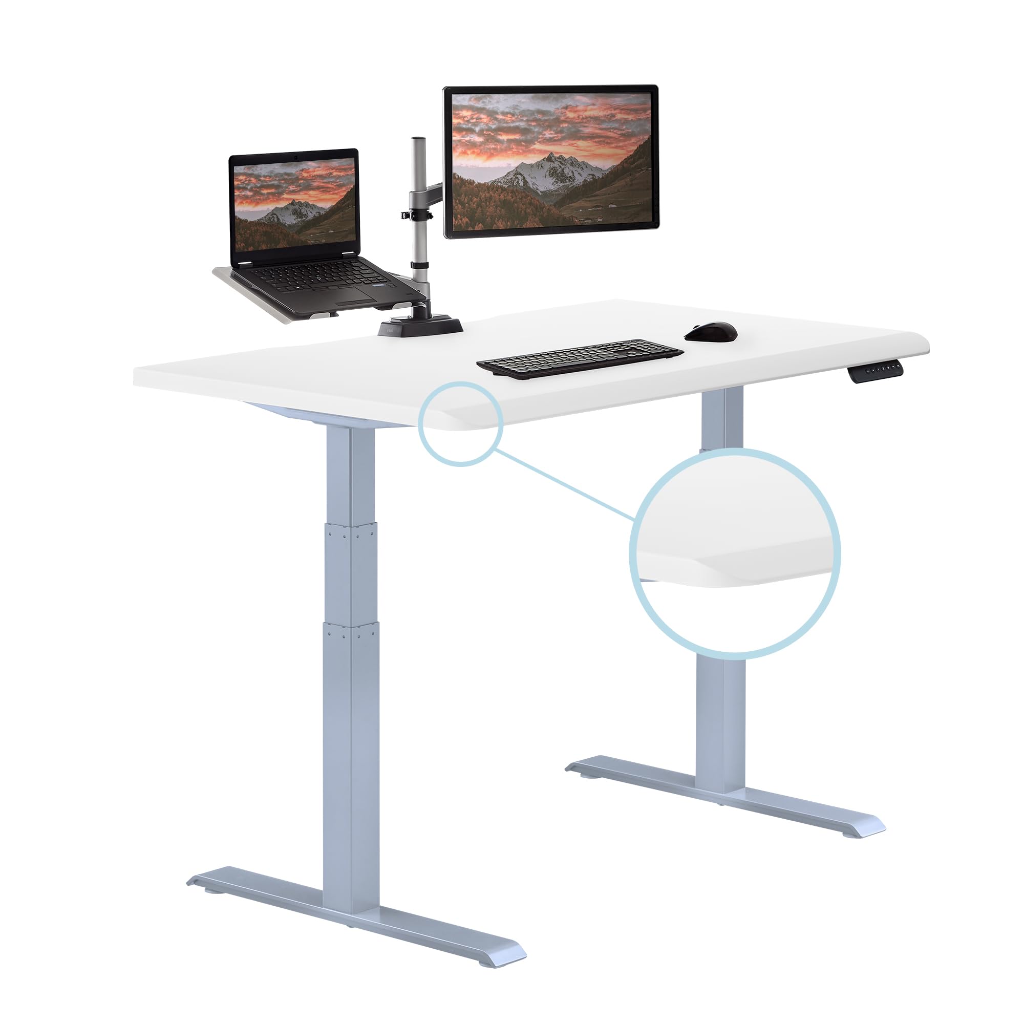 Vari ComfortEdge Electric Height Adjustable Standing Desk 48x30 - Ergonomic Sit Stand Desk for Home Office with Sloped Front Edge & Stable T-Shaped Legs, Easy to Assemble (White, 2 Packages) - Perfect for Remote Work, Gaming Setup & Small Office Spaces